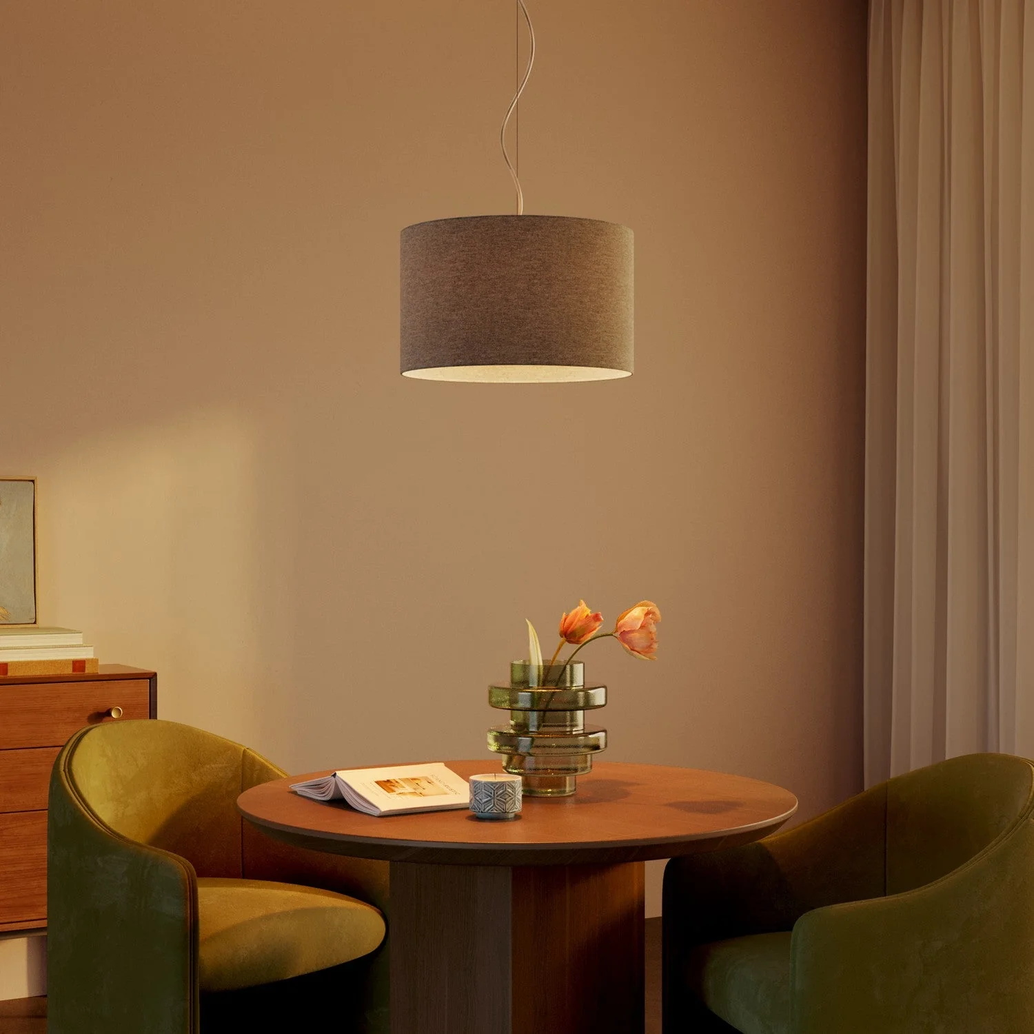 Pendant lamp with Cilindro Small fabric lampshade - Made in Italy - Light Gray Wool - Image 2