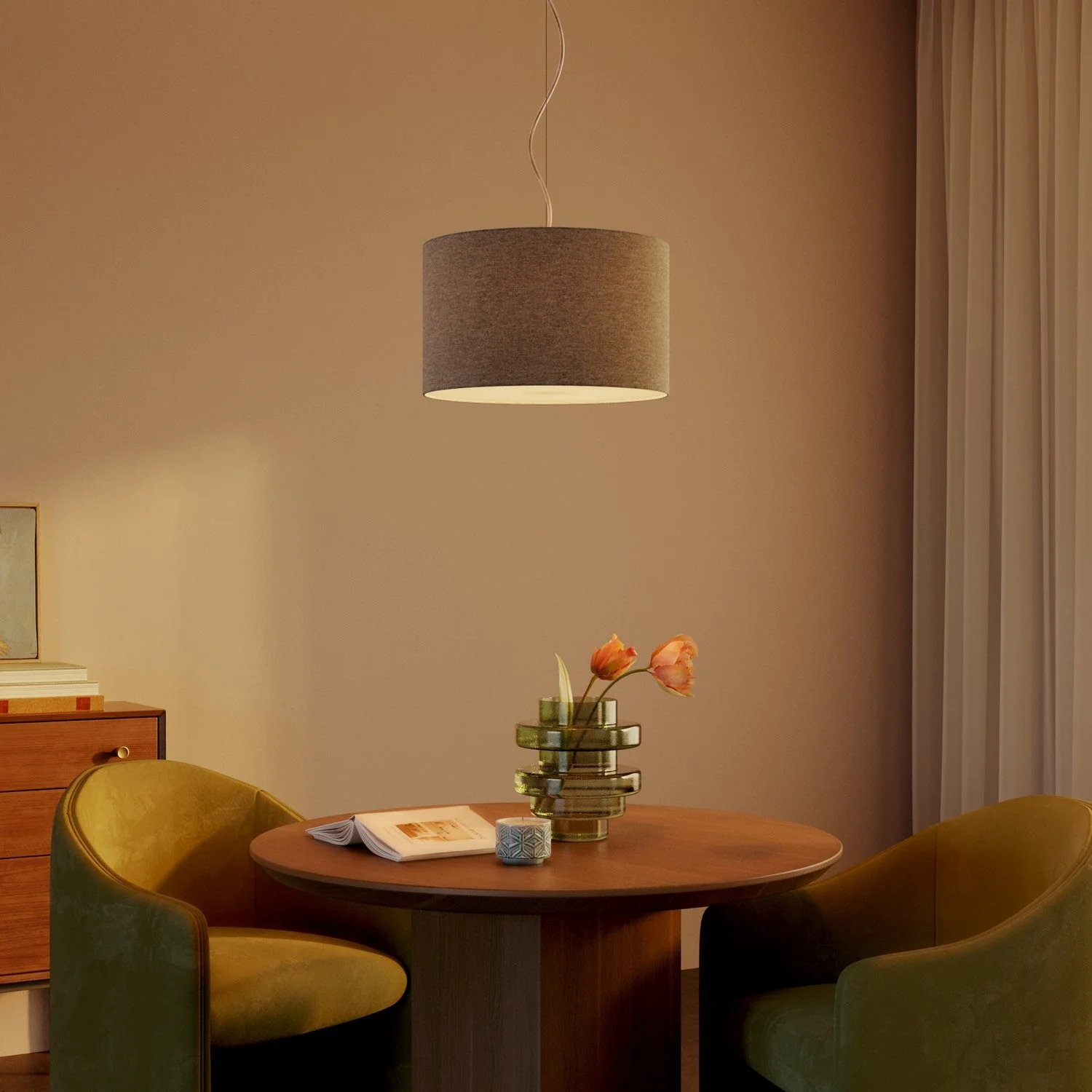 Pendant lamp with Cilindro Small fabric lampshade - Made in Italy - Light Gray Wool - Image 8