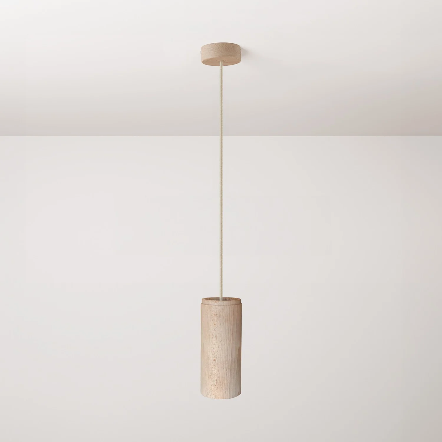 Suspension lamp with wooden lampshade for Tub-E27 spotlight