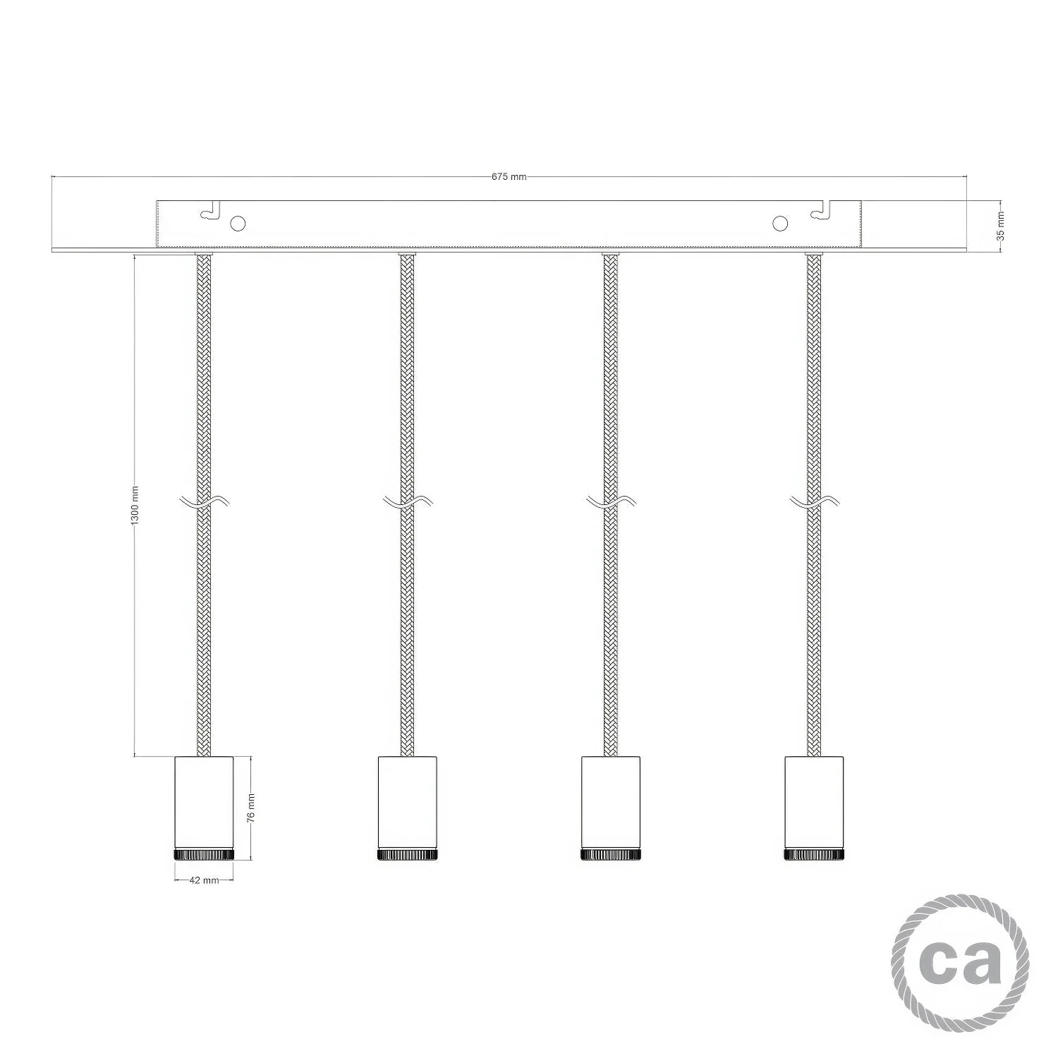 Pendant spotlight lamp with 4 drops GU1d0 and XXL Rose-One rectangular ceiling rose 675 mm - Matt white - Image 5