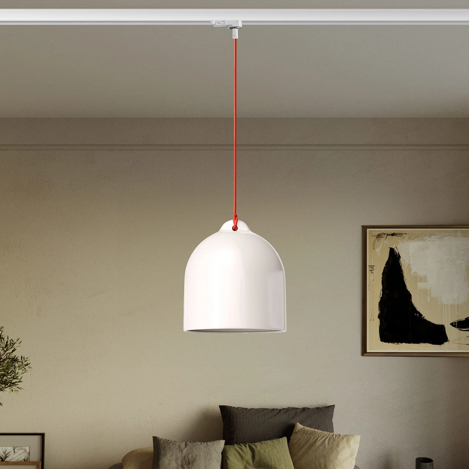 Suspension for tracks with Campana M ceramic lampshade – Glossy white - Image 2