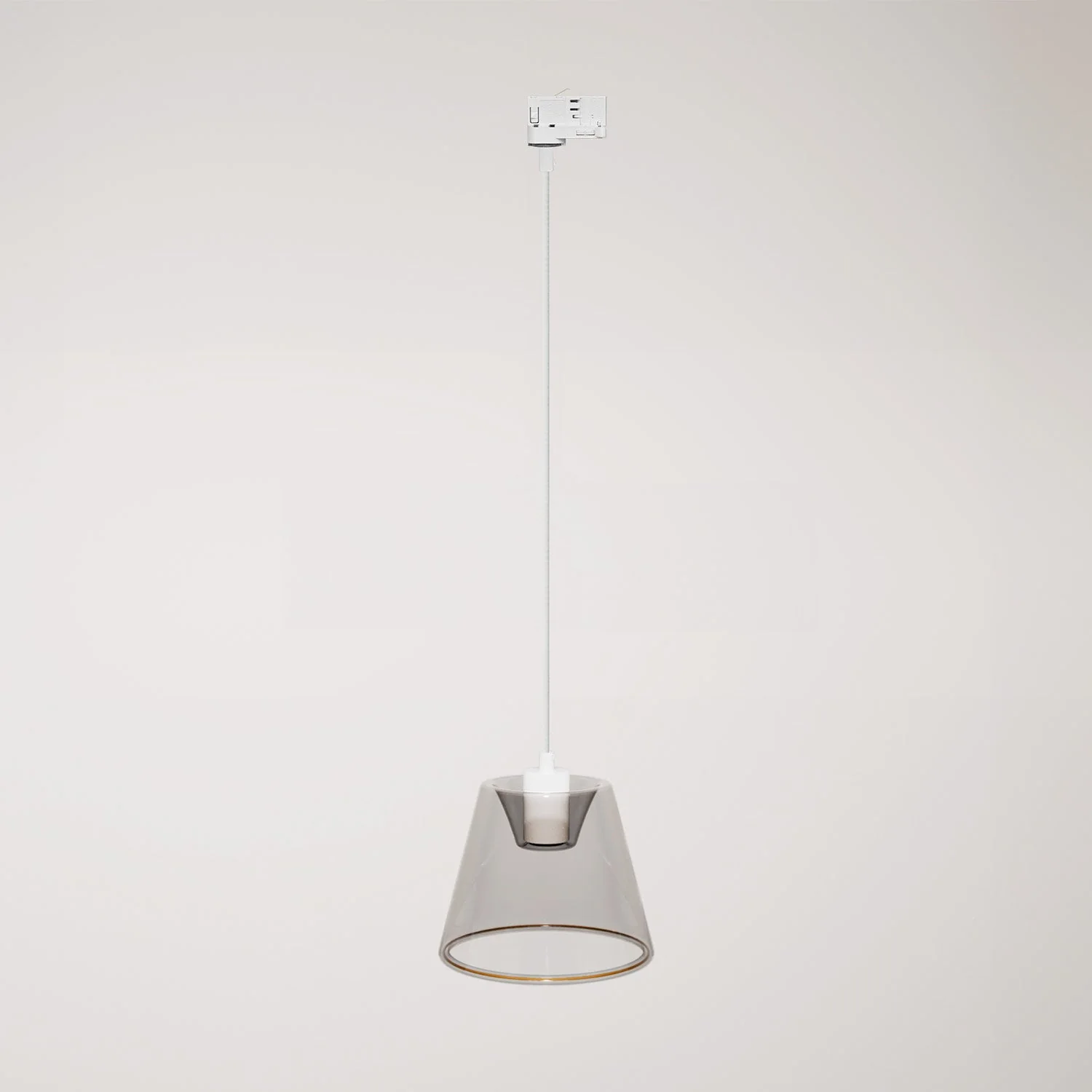 Pendant for tracks with Ghost cone-shaped smoky light bulb - White
