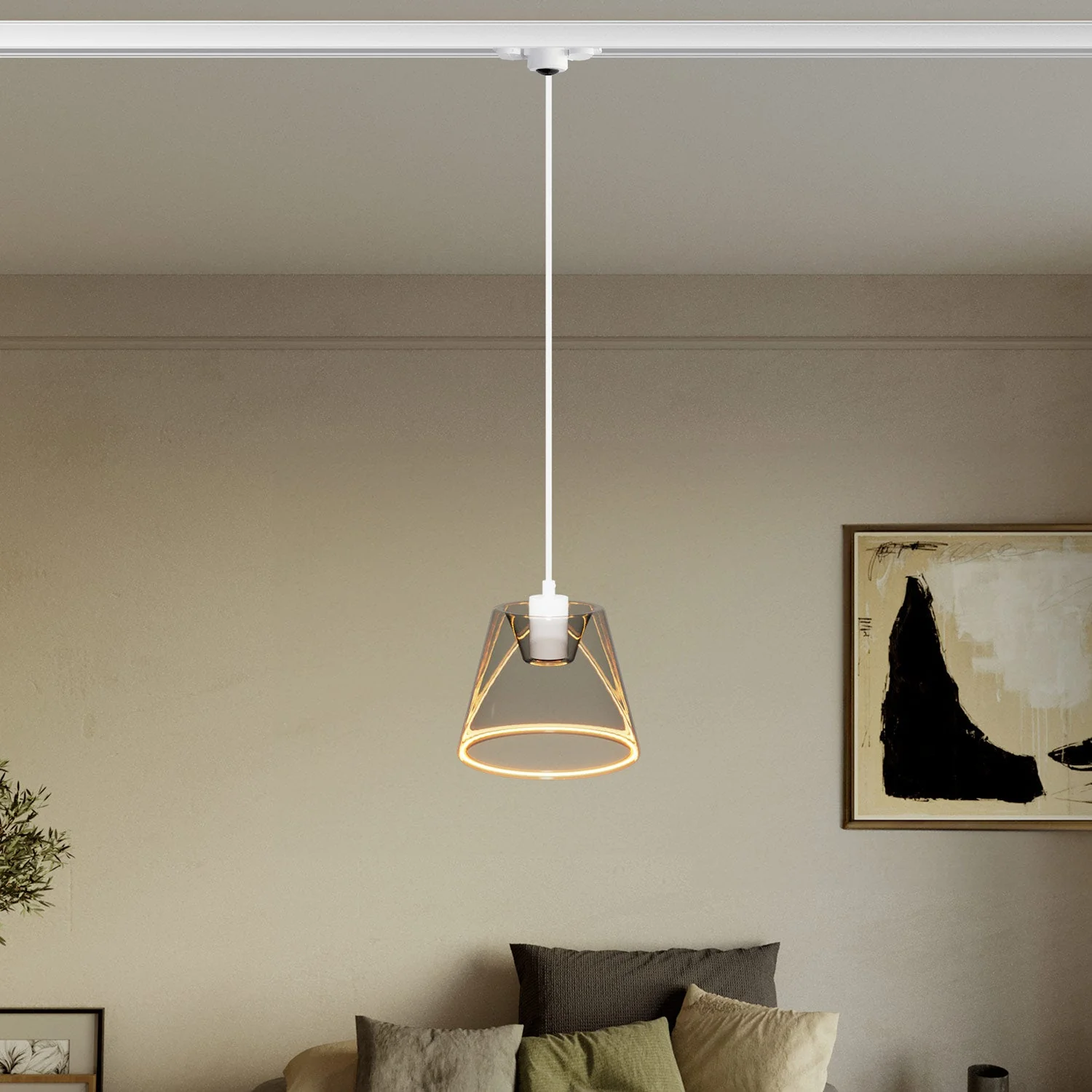 Pendant for tracks with Ghost cone-shaped smoky light bulb - White - Image 2