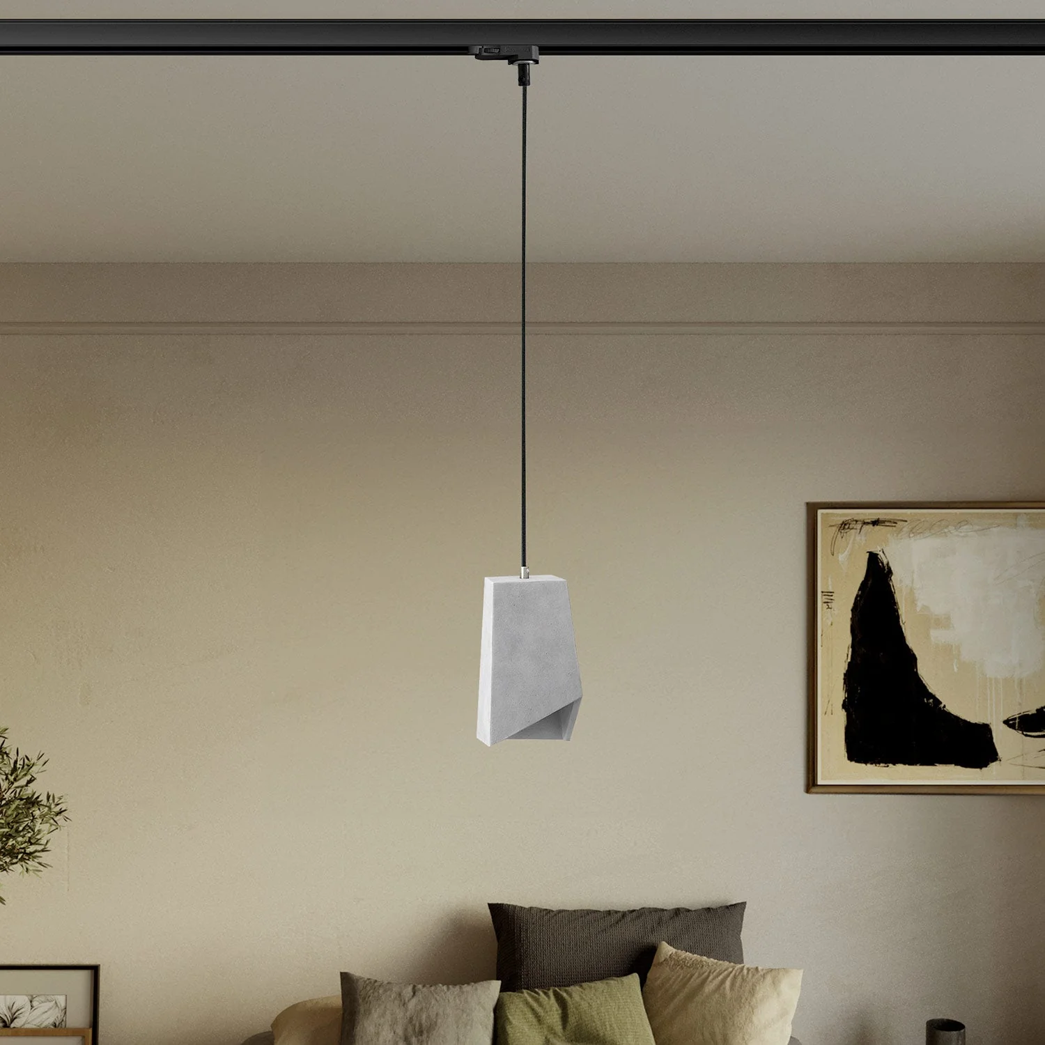 Track suspension with Prisma lampshade in concrete - Light concrete - Image 2