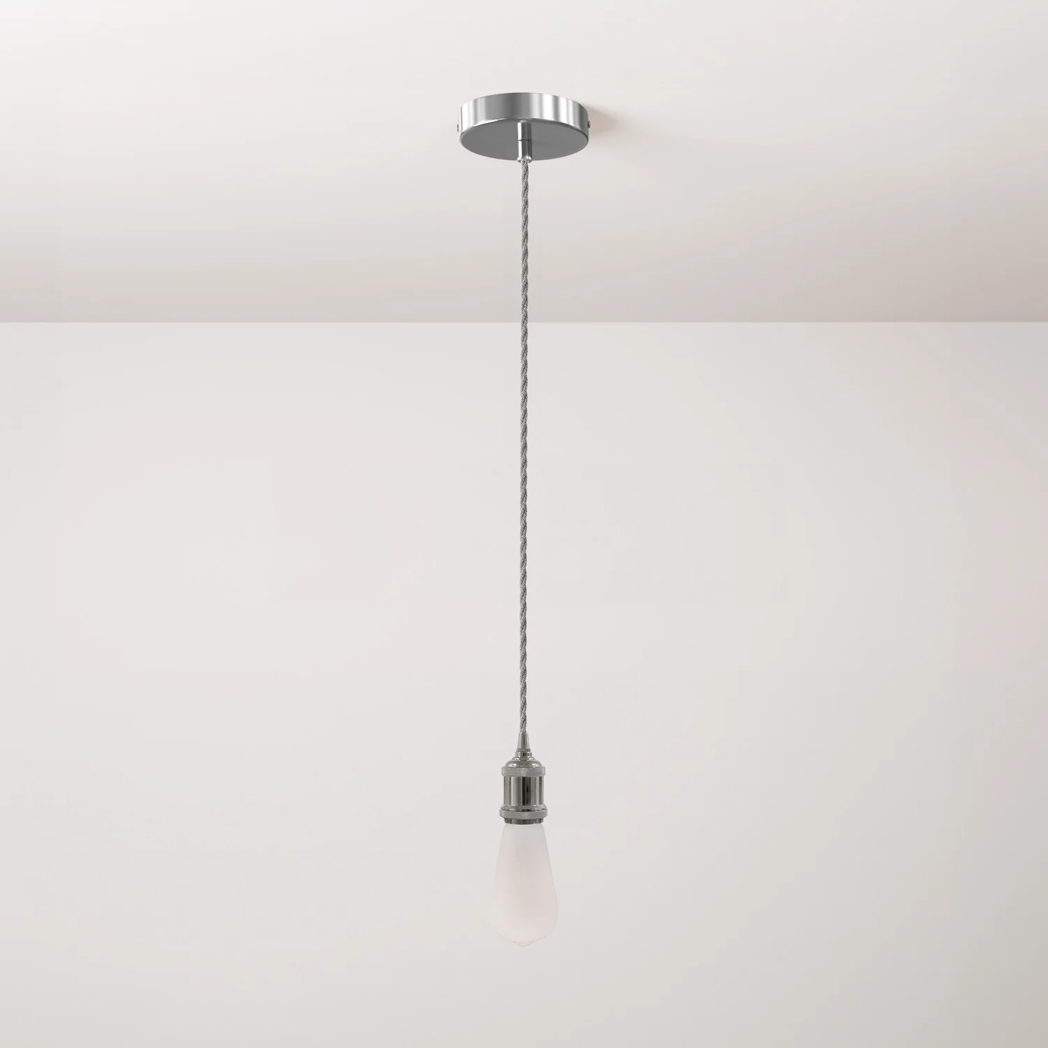 Suspension lamp complete with braided fabric cable and aluminium lamp holder – Chrome