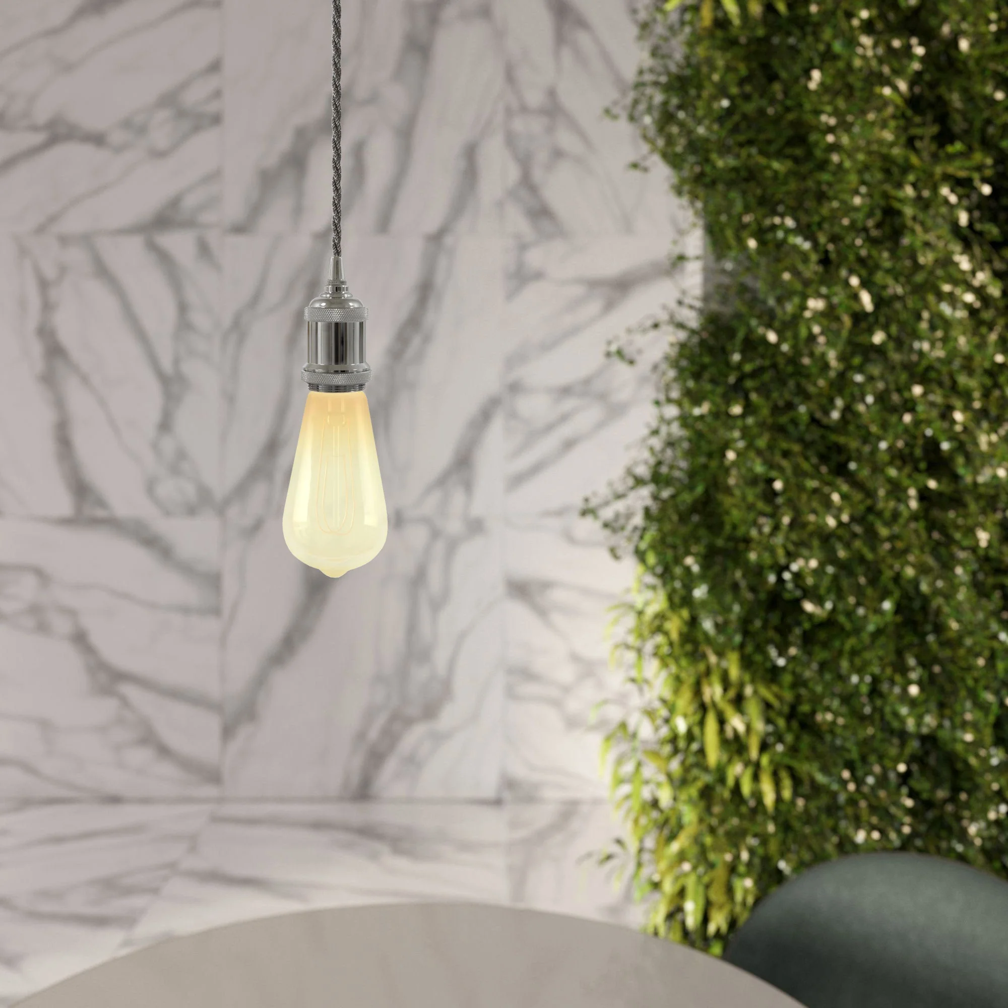 Suspension lamp complete with braided fabric cable and aluminium lamp holder – Chrome - Image 2