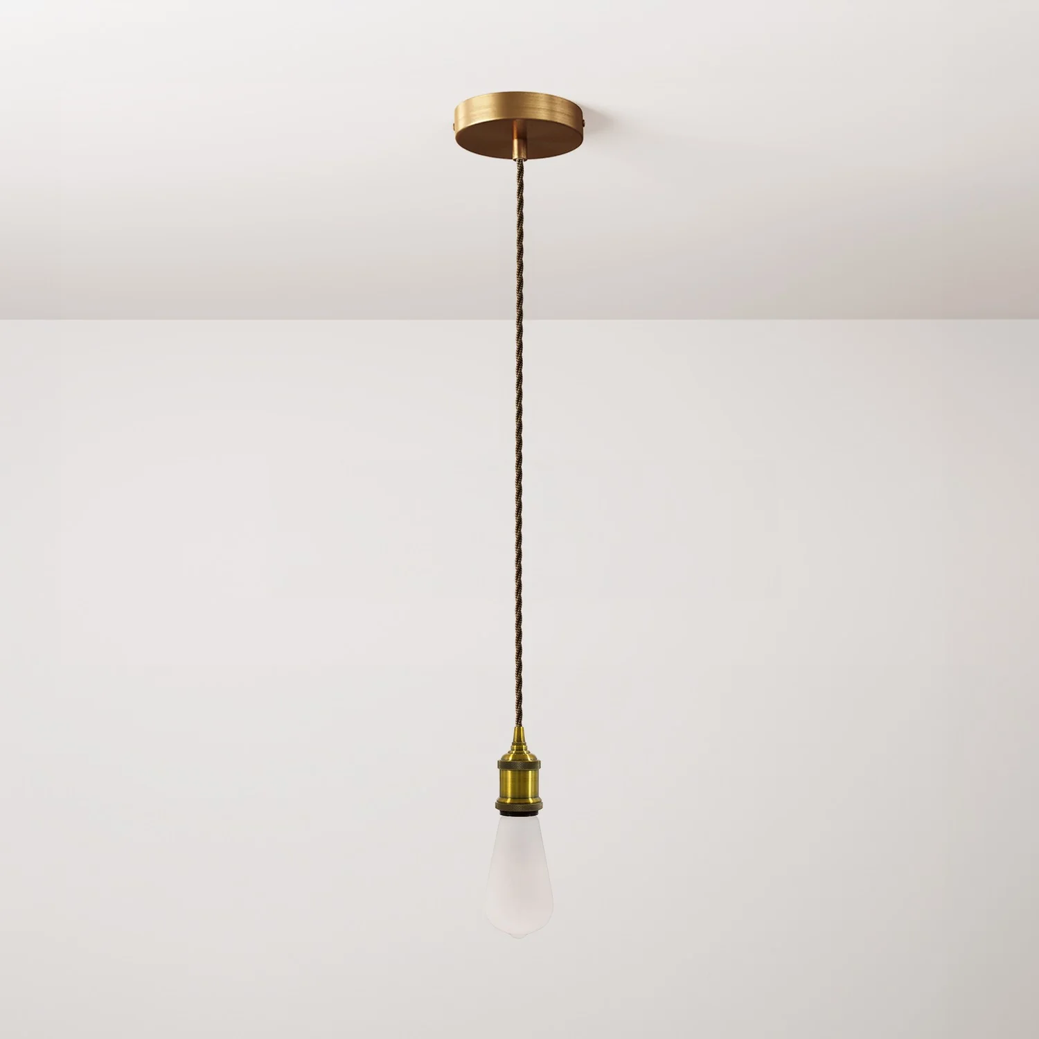 Pendant lamp complete with braided fabric cable and aluminium lamp holder – Satin bronze