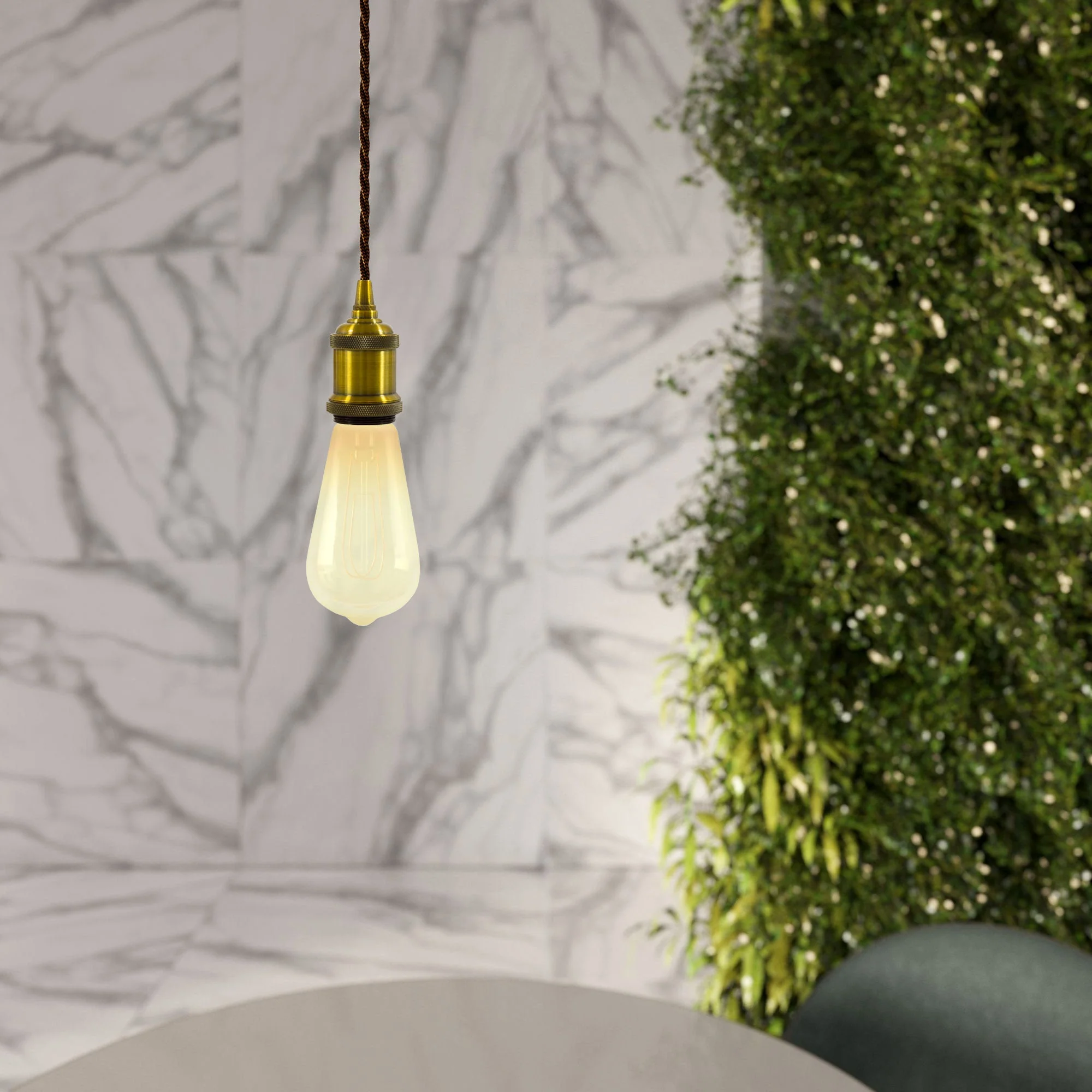 Pendant lamp complete with braided fabric cable and aluminium lamp holder – Satin bronze - Image 2