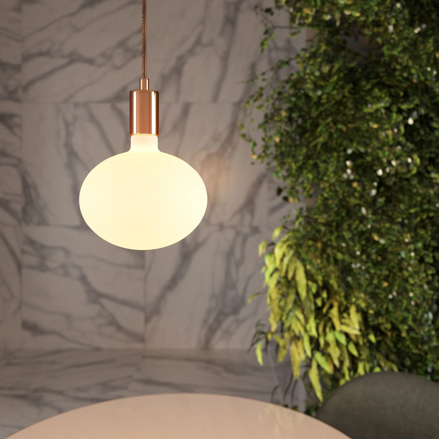 Pendant lamp complete with fabric cable and contrasting metal finishes - Copper - Image 2