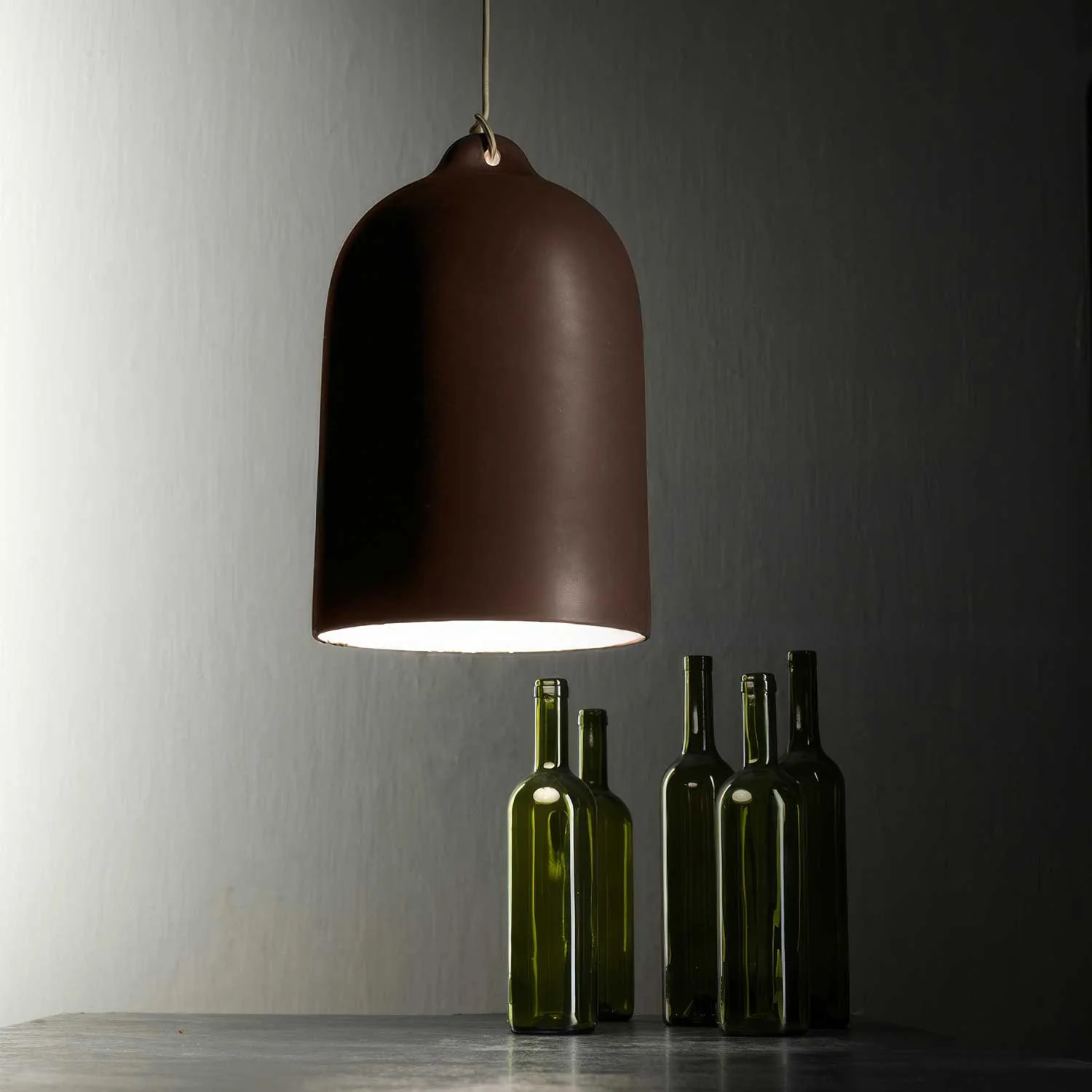 Pendant lamp complete with fabric cable and XL Bell ceramic lampshade – Corten effect - Image 4