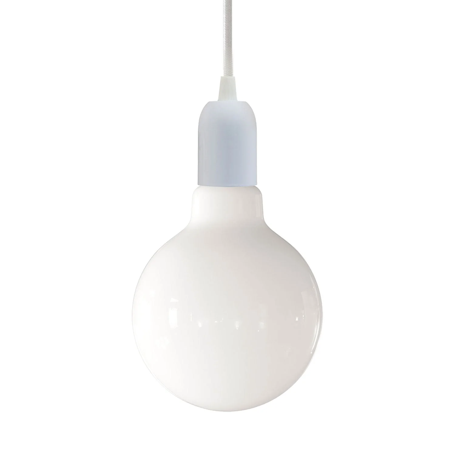 Pendant lamp complete with textile cable, ceiling rose and hemispherical metal lamp holder - White
