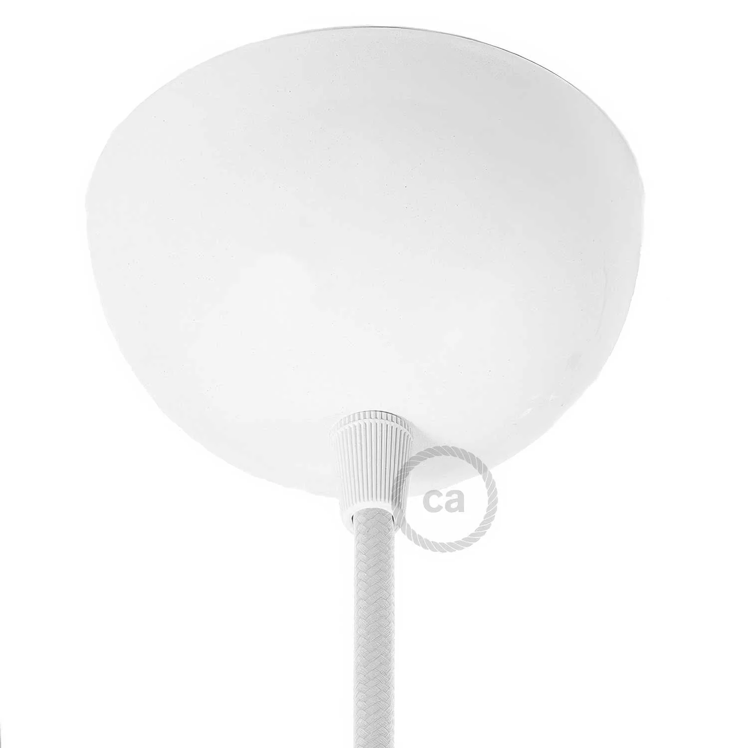 Pendant lamp complete with textile cable, ceiling rose and hemispherical metal lamp holder - White - Image 2