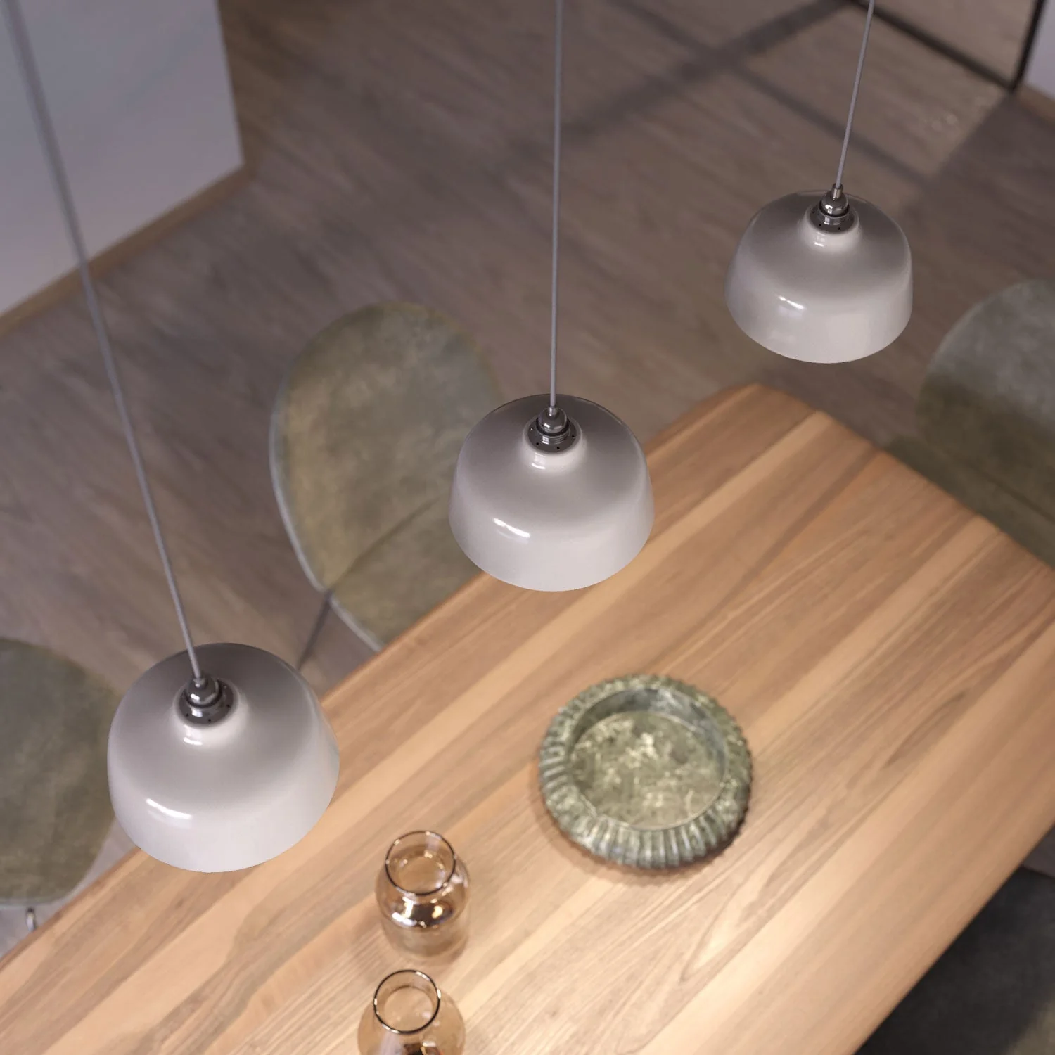 Pendant lamp complete with textile cable, Coppa ceramic lampshade and metal finishes - Glossy white - Image 3