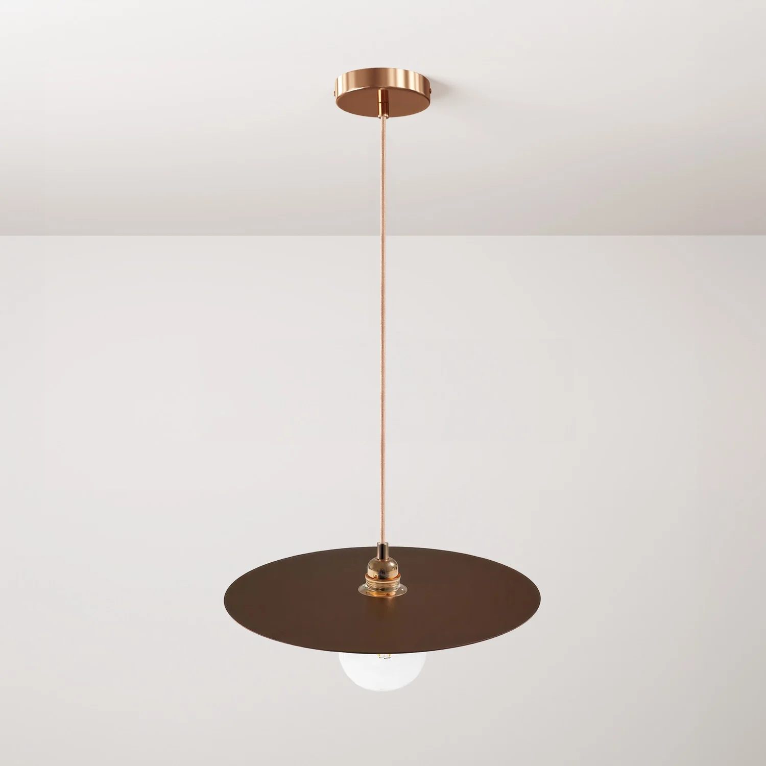 Pendant lamp complete with fabric cable, oversize Ellepi lampshade and metal finishes - Corten effect