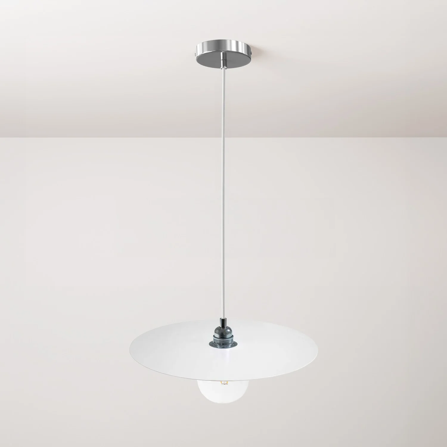 Pendant lamp complete with fabric cable, oversize Ellepi lampshade and metal finishes - White