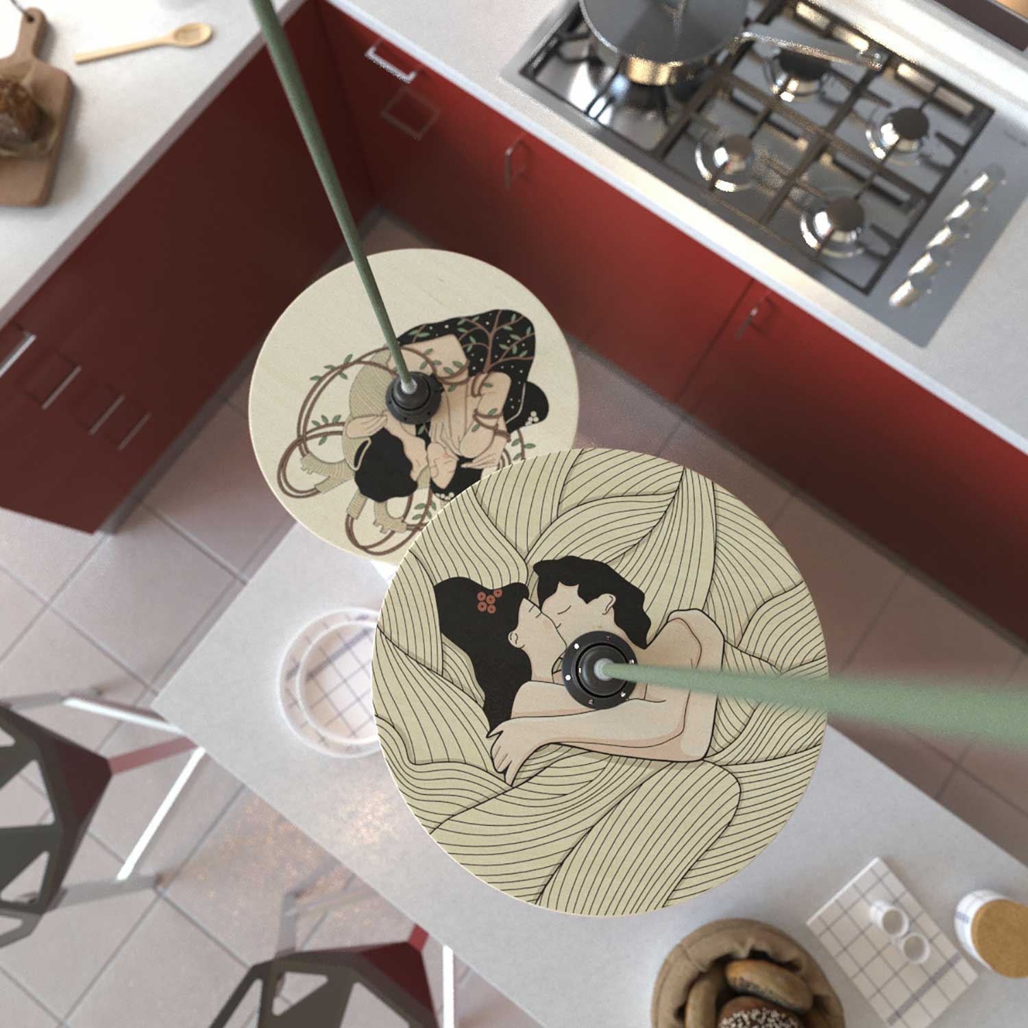 Pendant lamp complete with fabric cable, double-sided wooden UFO lampshade and metal finishes – Carolina Zuniga - Image 2