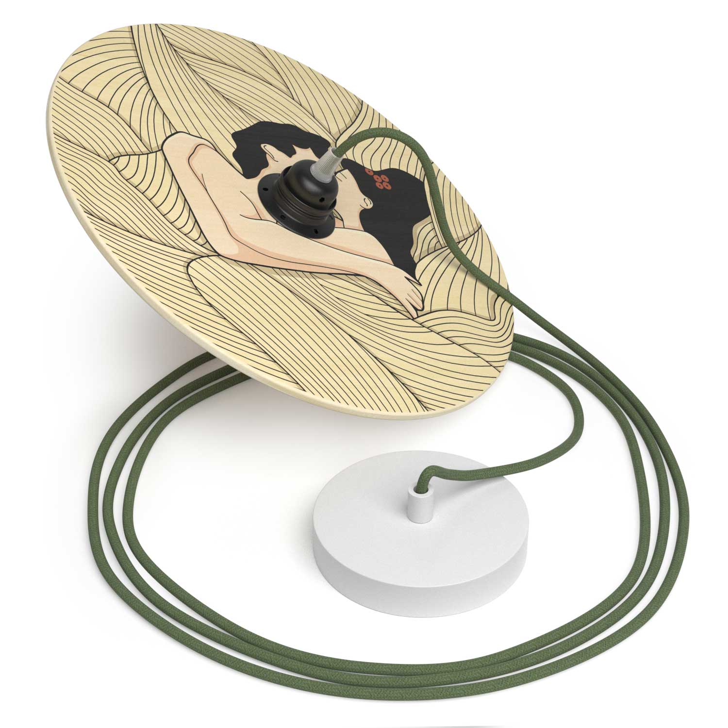 Pendant lamp complete with fabric cable, double-sided wooden UFO lampshade and metal finishes – Carolina Zuniga - Image 5
