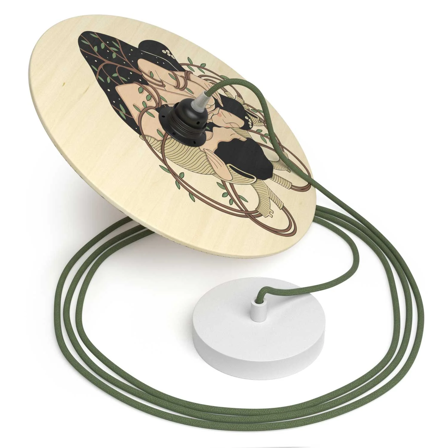 Pendant lamp complete with fabric cable, double-sided wooden UFO lampshade and metal finishes – Carolina Zuniga - Image 6