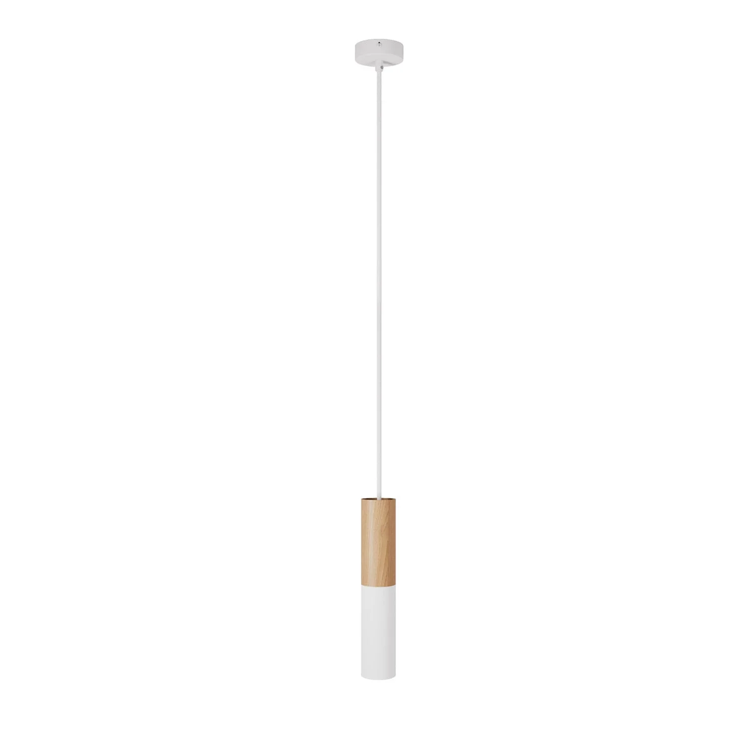 Pendant lamp Made in Italy complete with fabric cable and double Tub-E14 lampshade in wood and metal – Matt white