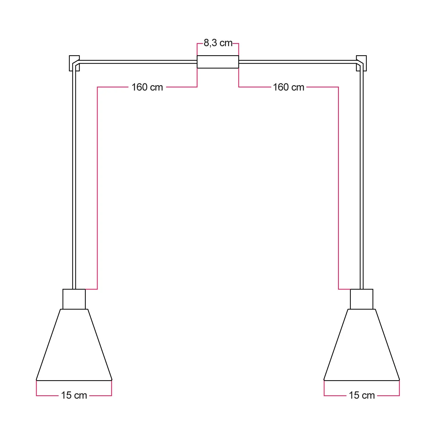 2-drop pendant lamp with conical wooden lampshades - Satin titanium - Image 4