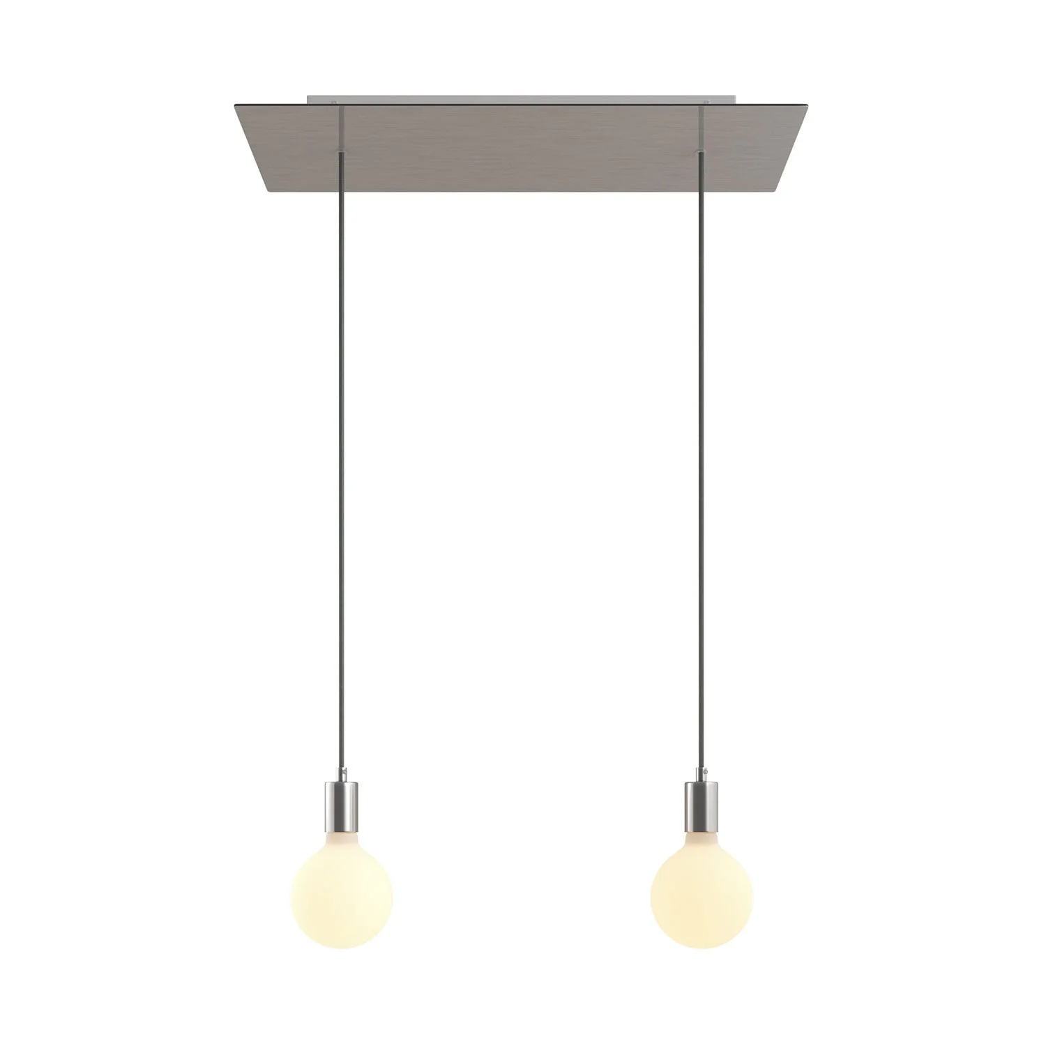 2-drop pendant lamp with XXL Rose-One rectangular ceiling rose 675 mm with metal finishes - Satin steel