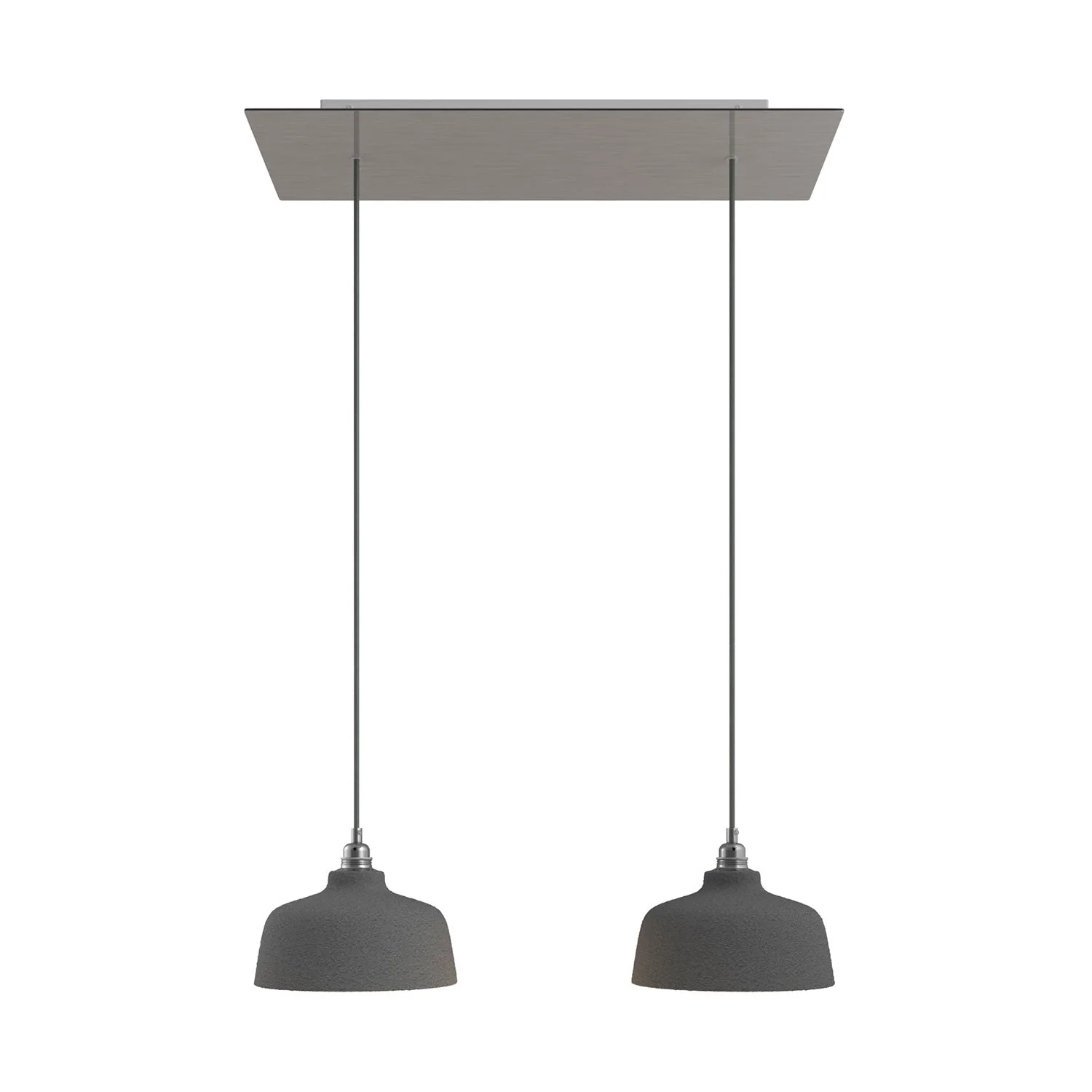 Two-drop pendant lamp with XXL Rose-One rectangular 675 mm with Cup lampshade - Satin steel