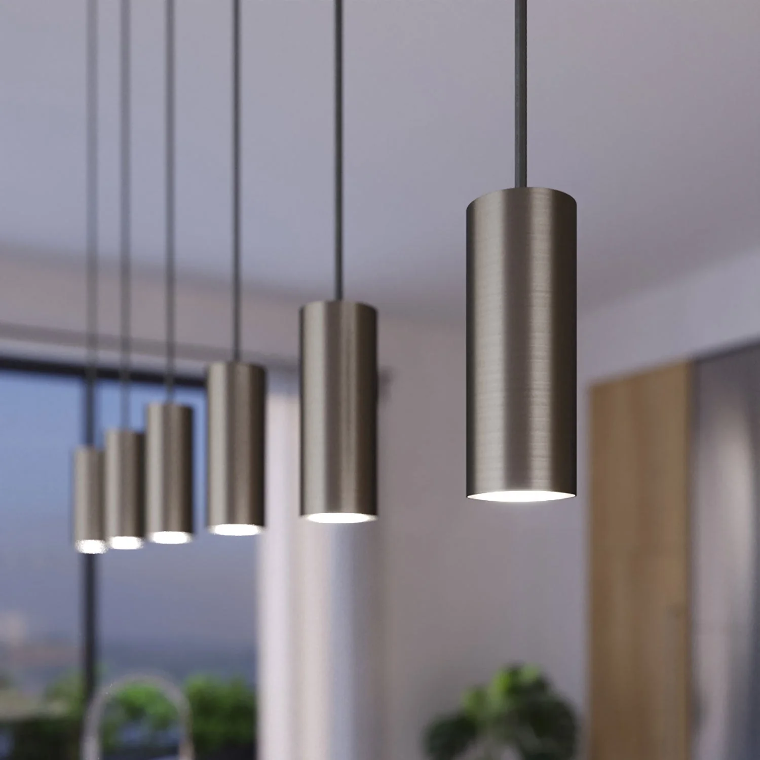 3-drop pendant lamp with XXL Rose-One rectangular 675 mm and Tub-E14 metal lampshade - Satin steel - Image 3