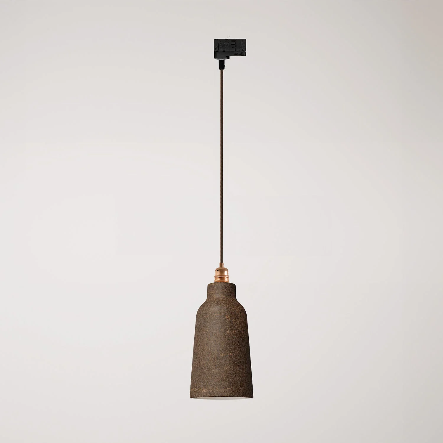 Pendant lamp with Bottle lampshade and track adapter – Corten effect