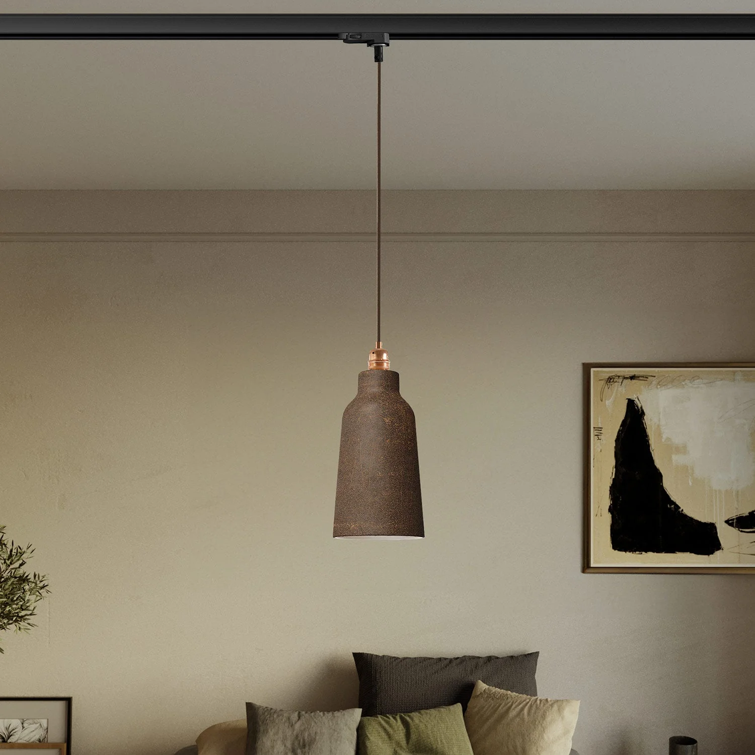 Pendant lamp with Bottle lampshade and track adapter – Corten effect - Image 2