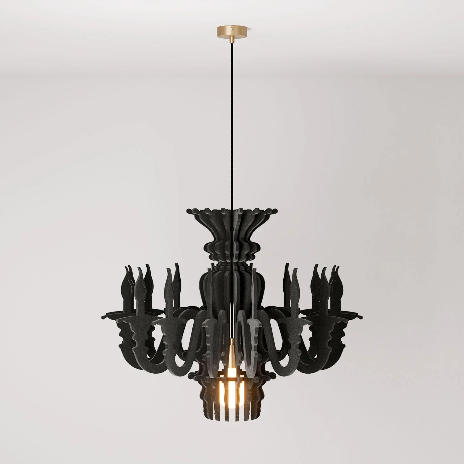Suspension Lamp with Classic SHHANDELIER Shade in Sound-Absorbing Material - Black Melange