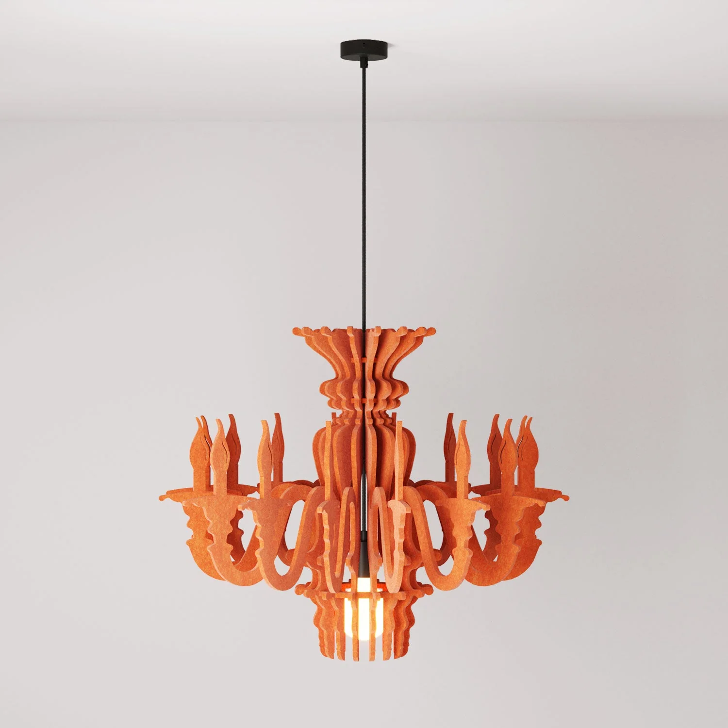 Suspension lamp with classic chandelier-style SHHANDELIER shade made of sound-absorbing material – Orange melange
