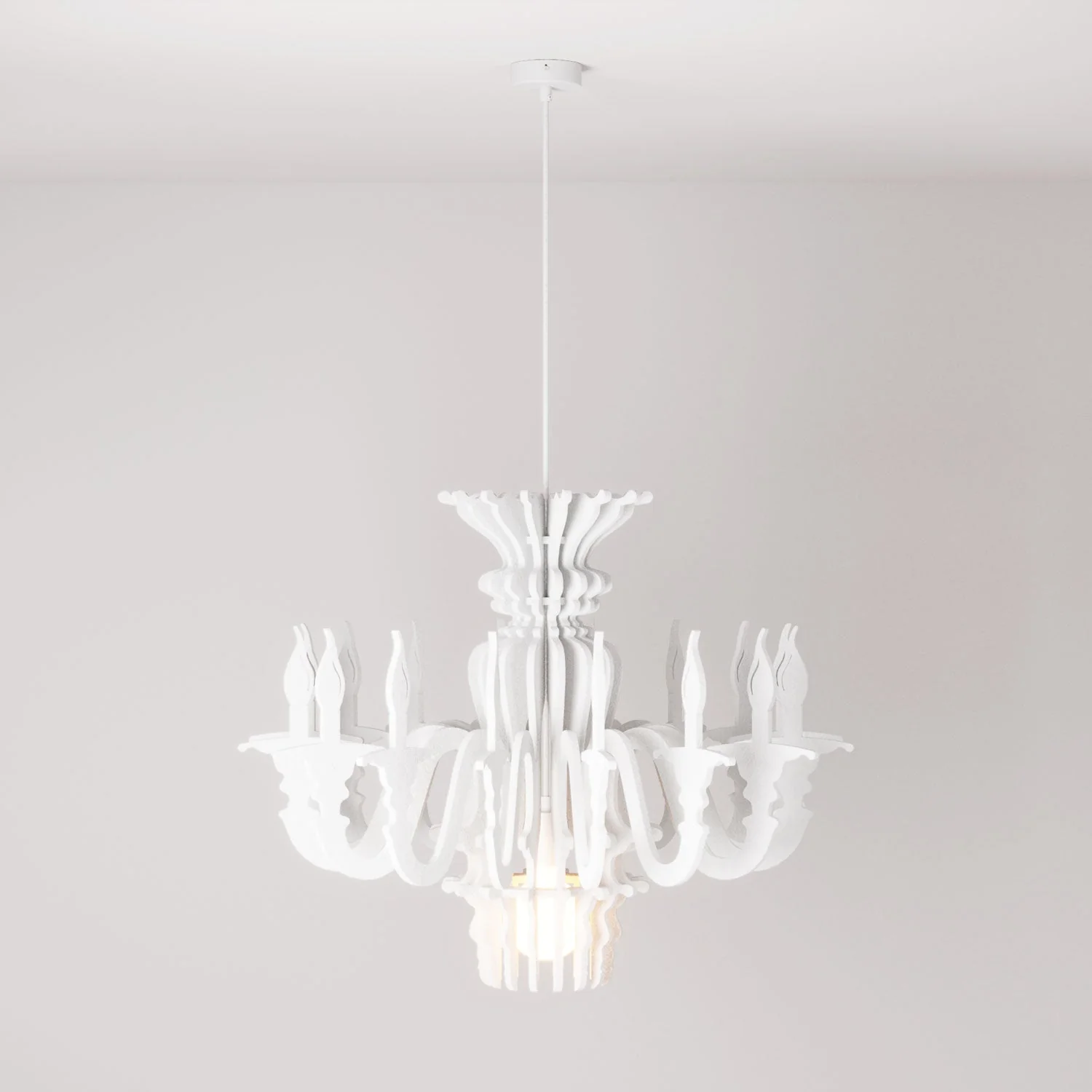 Suspension Lamp with Classic CHANDELIER Shade Made of Sound-Absorbing Material – White Melange