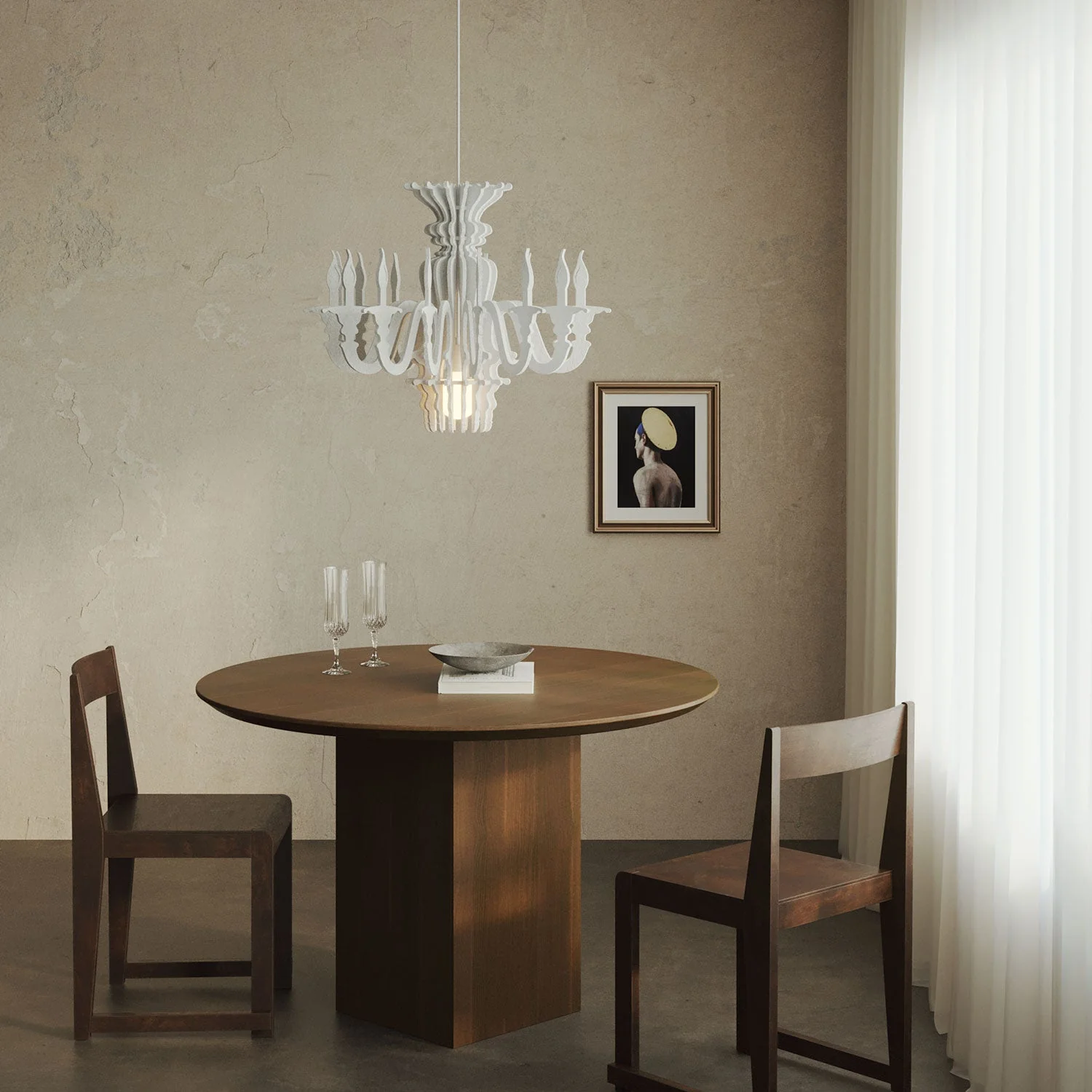 Suspension Lamp with Classic CHANDELIER Shade Made of Sound-Absorbing Material – White Melange - Image 2
