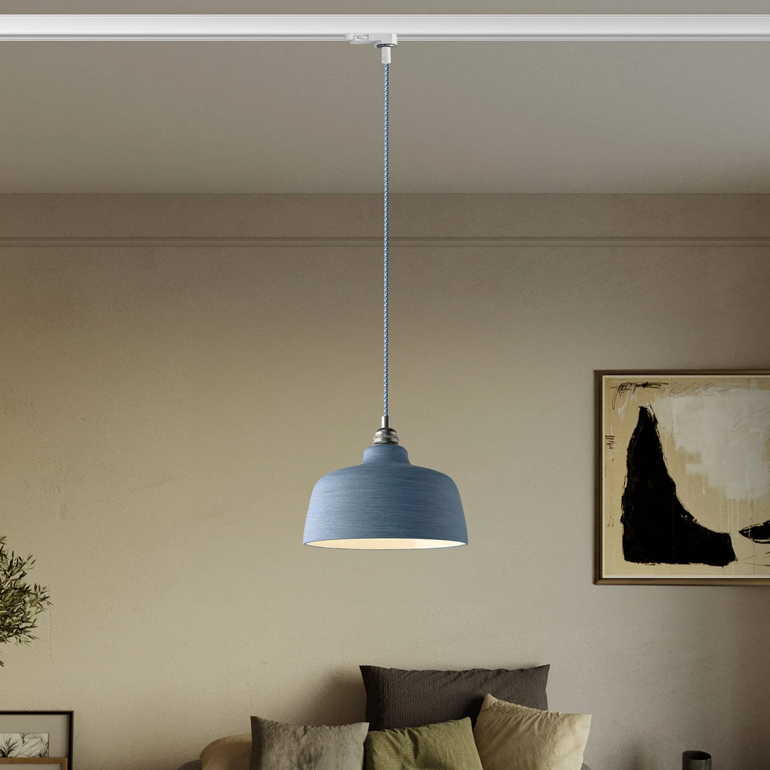 Pendant lamp with Coppa lampshade and track adapter - Streaked Avion - Image 2