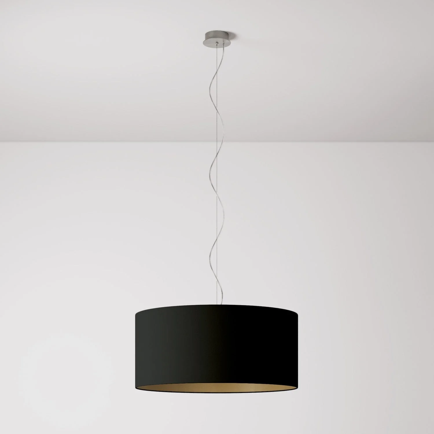 Pendant lamp with Cylindro Large fabric lampshade - Made in Italy - Black/Gold