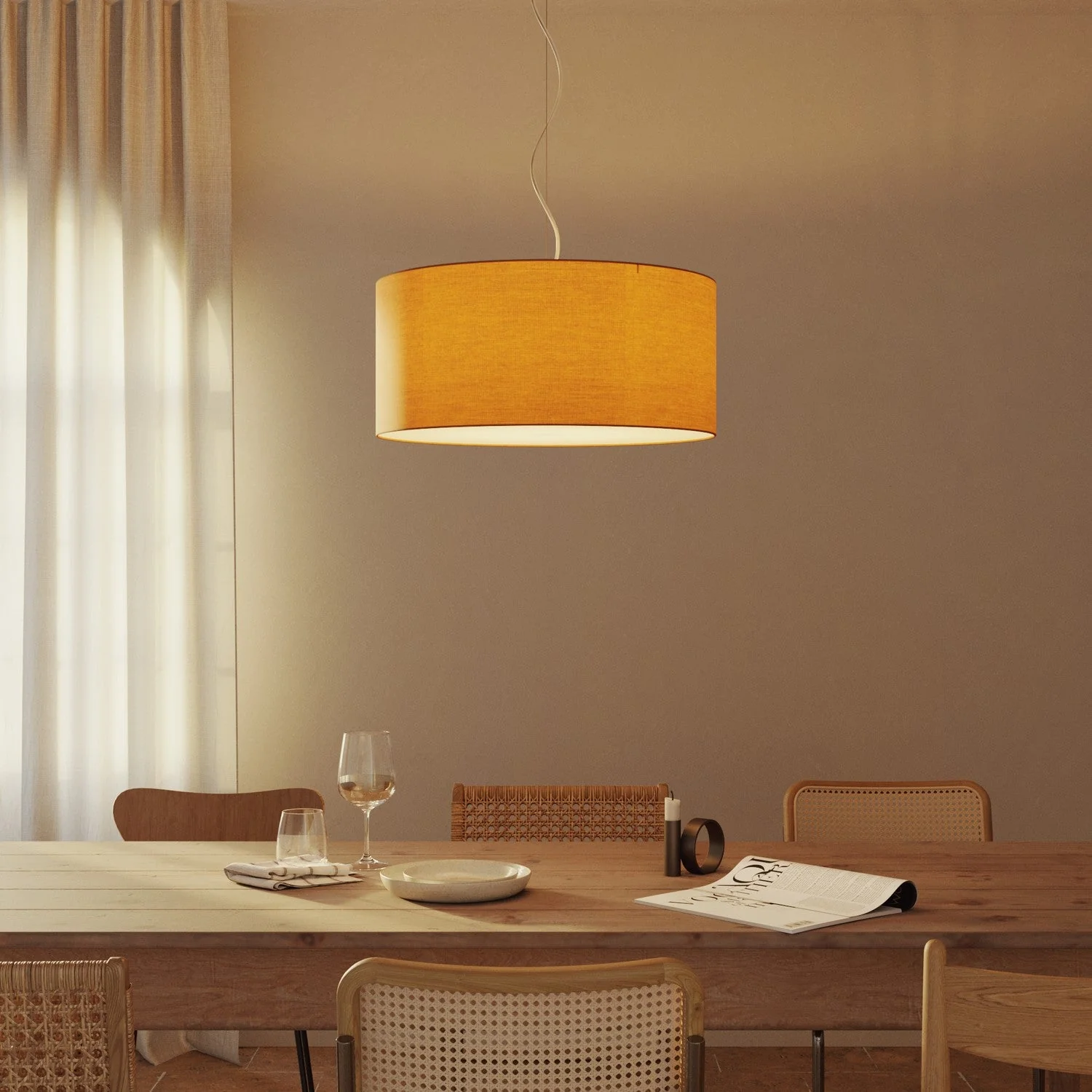 Pendant lamp with Cilindro fabric lampshade Large - Made in Italy - Mandarino Teletta - Image 8