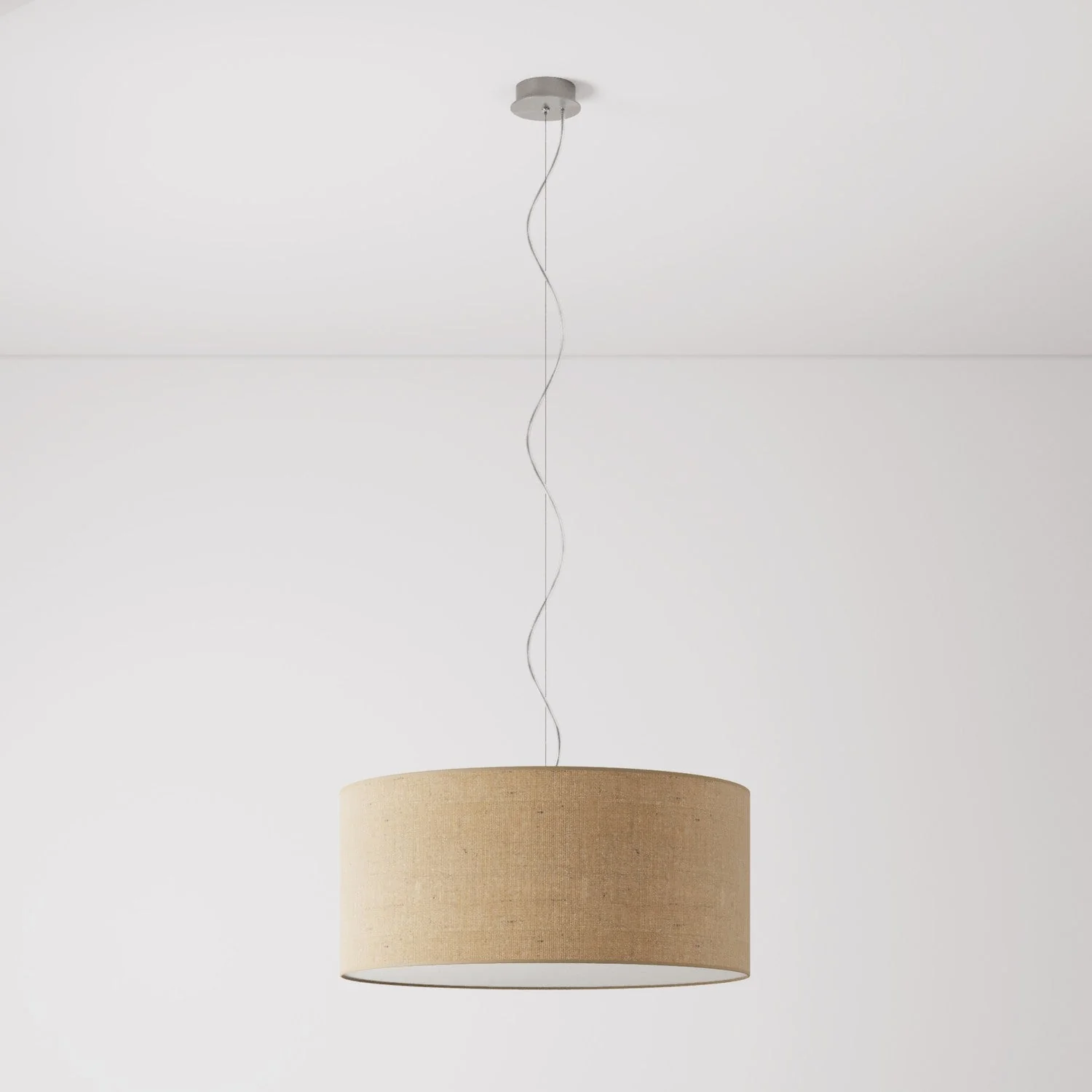 Pendant lamp with Cilindro Large fabric lampshade - Made in Italy - Natural Jute