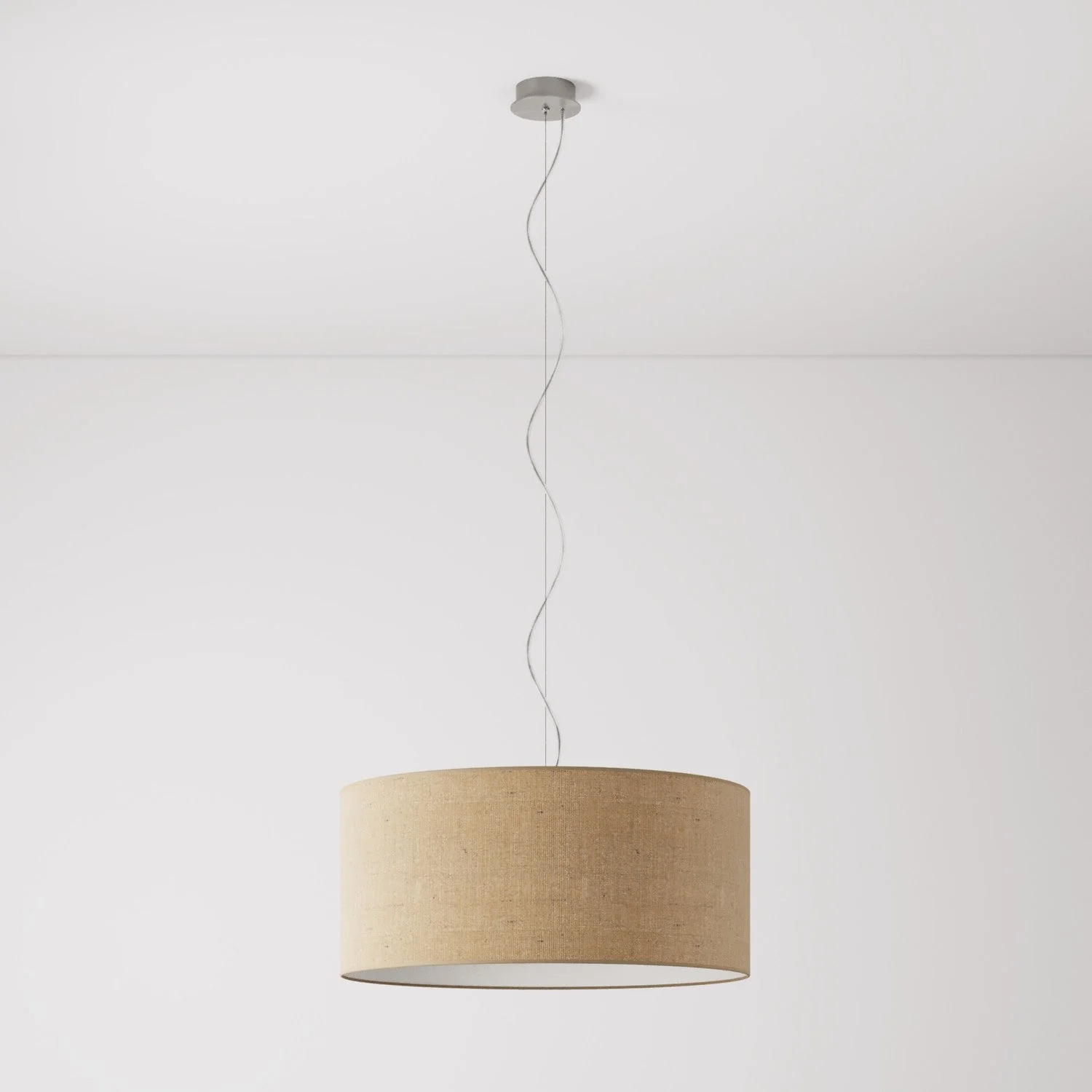 Pendant lamp with Cilindro Large fabric lampshade - Made in Italy - Natural Jute - Image 7