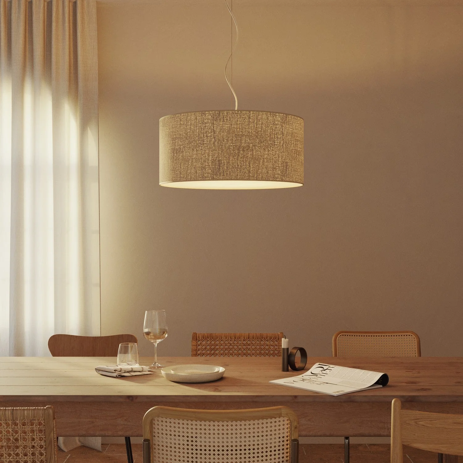 Pendant lamp with Cilindro Large fabric lampshade - Made in Italy - Natural Jute - Image 8