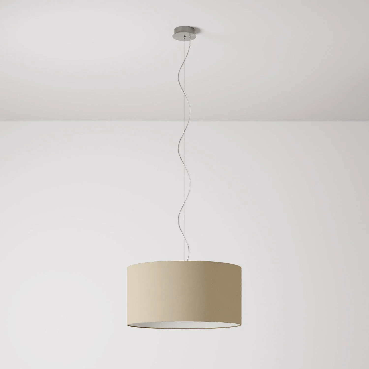Pendant lamp with Cilindro Medium Arenal taupe fabric lampshade - Made in Italy