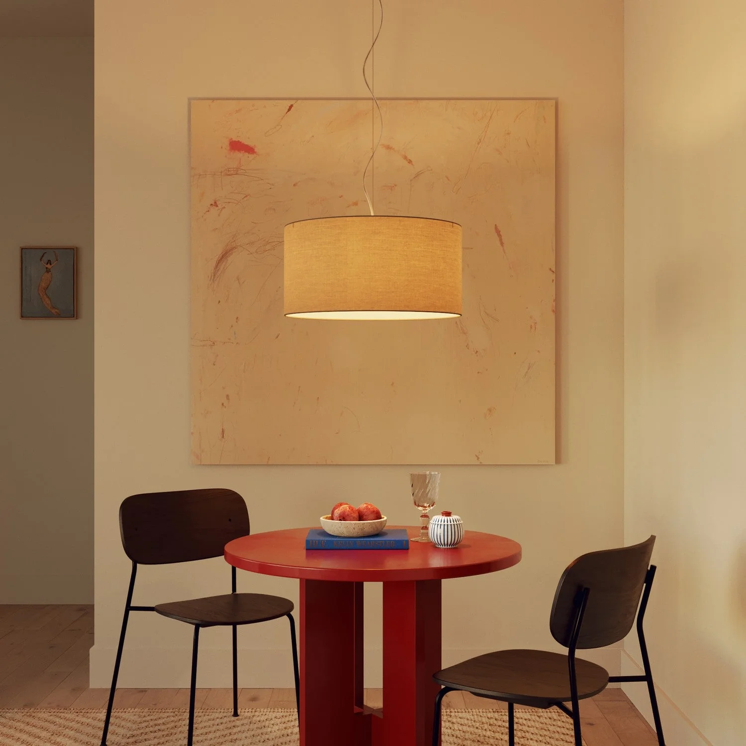 Pendant lamp with Cilindro Medium Arenal taupe fabric lampshade - Made in Italy - Image 8