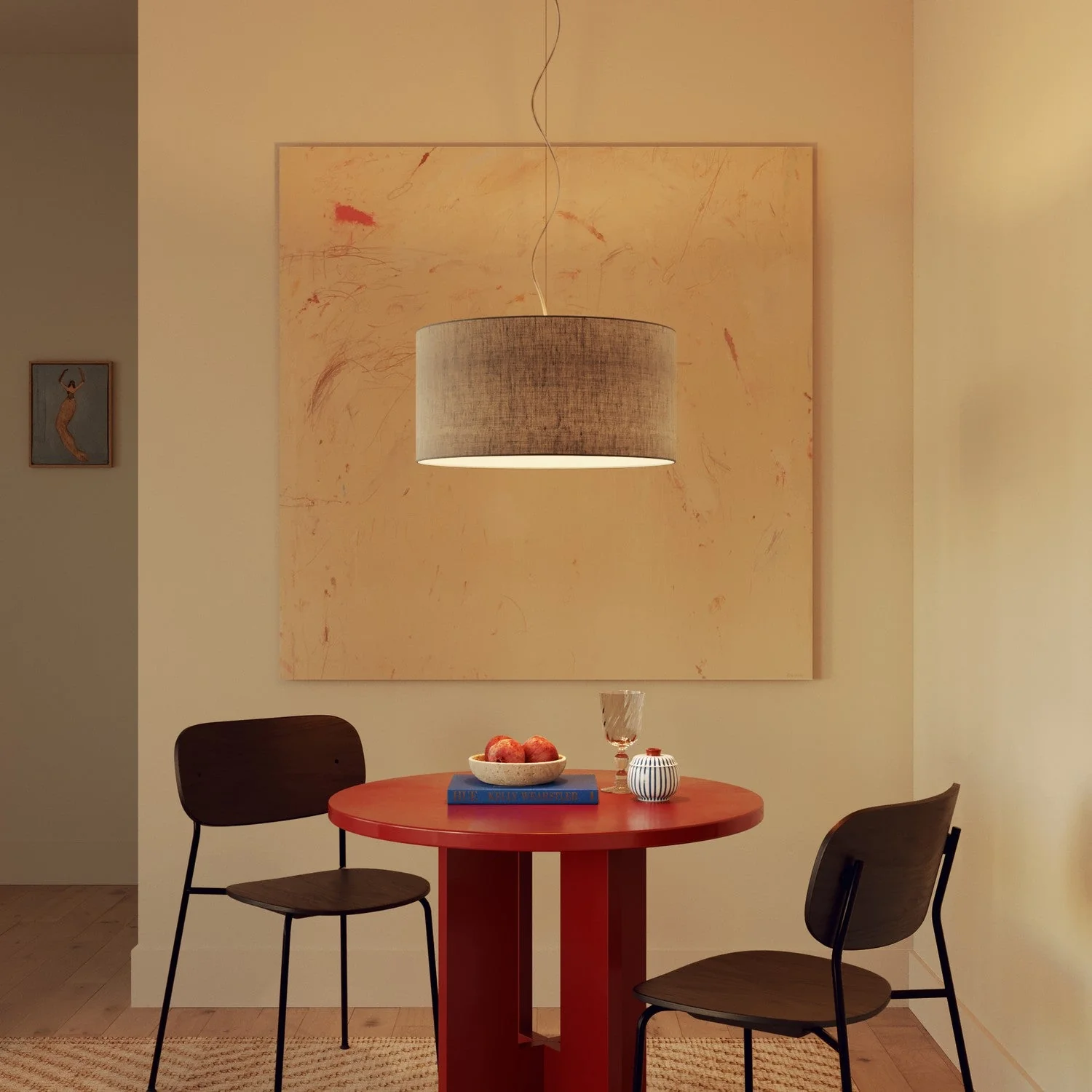 Pendant lamp with fabric lampshade Cilindro Medium Camelot light grey - Made in Italy - Image 8
