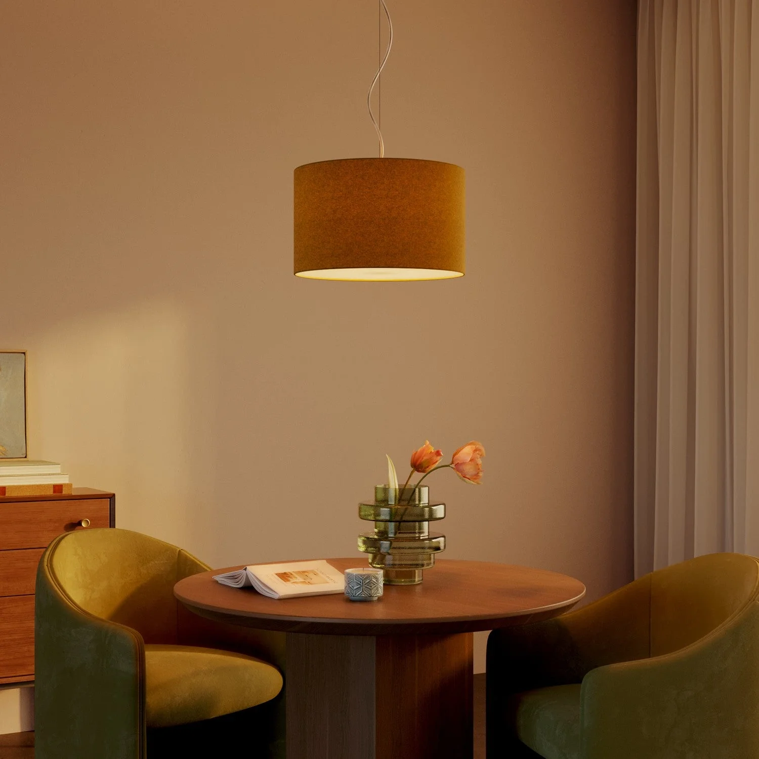 Pendant lamp with Cilindro Small fabric Lampshade - Made in Italy - Mustard Wool - Image 8