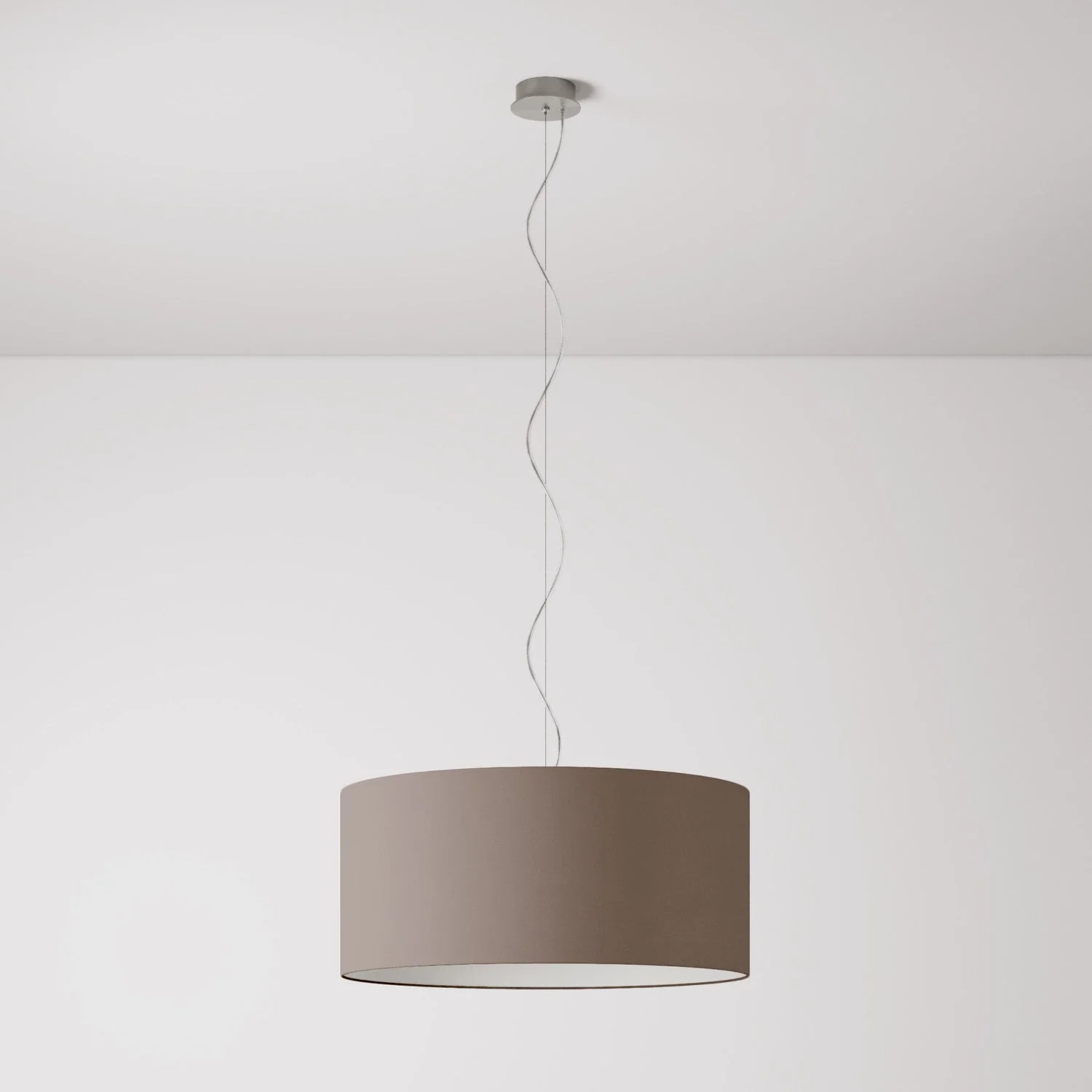 Pendant lamp with Cilindro Large fabric Lampshade - Made in Italy - Arenal Ash