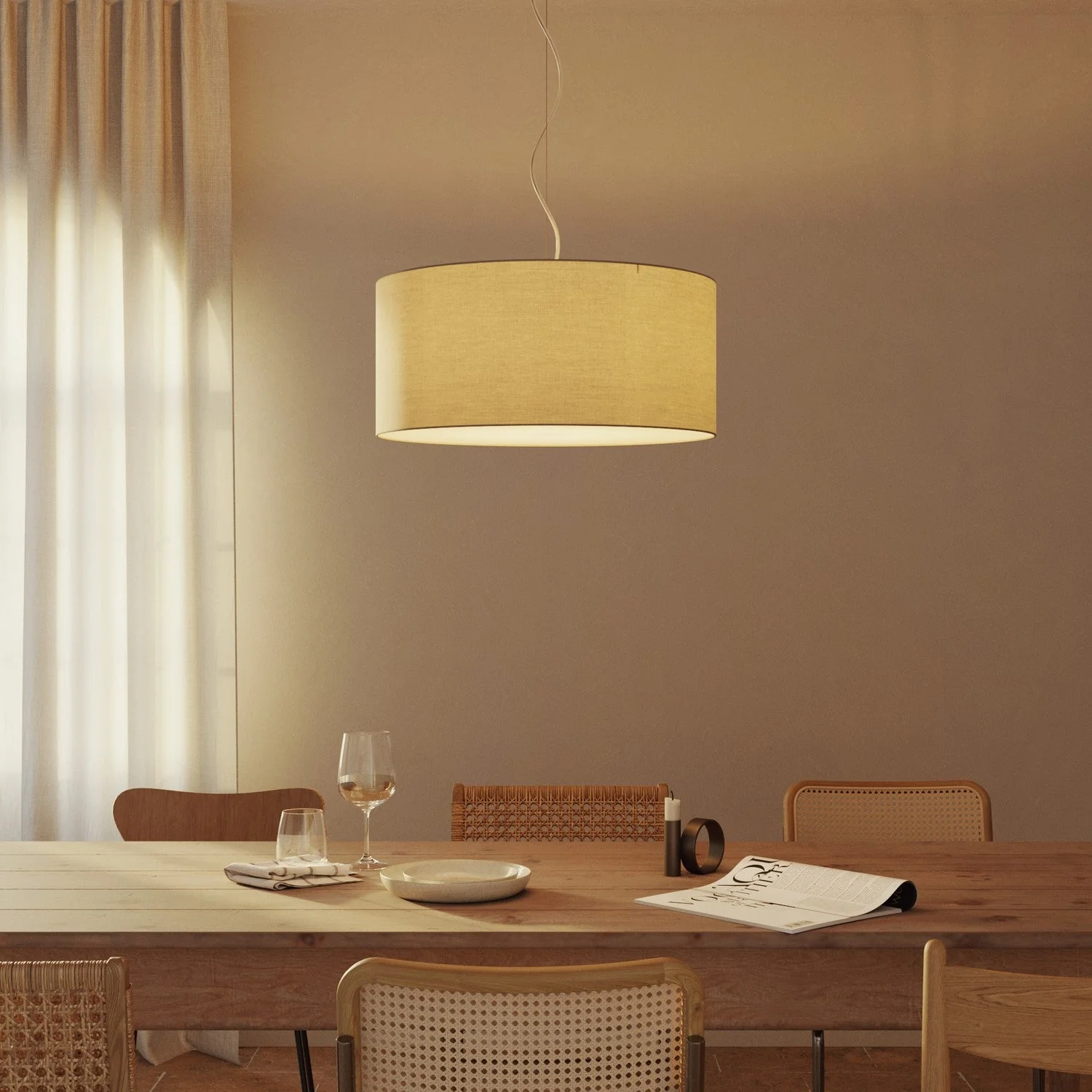 Pendant lamp with Large Cylinder fabric lampshade - Made in Italy - Arenal Tortora - Image 8