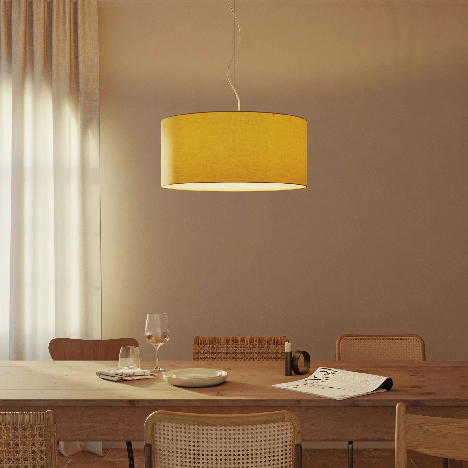 Pendant lamp with Cilindro Large fabric Lampshade - Made in Italy - Arenal Gold - Image 8