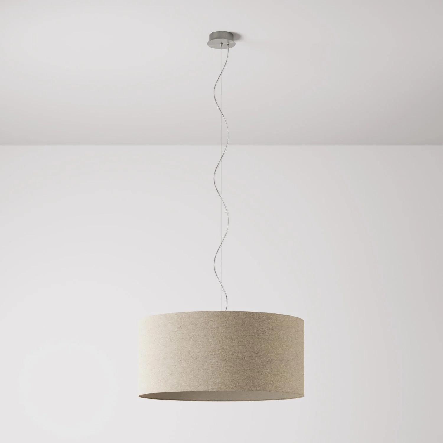Pendant lamp with Cilindro Large fabric lampshade - Made in Italy - Beige Wool