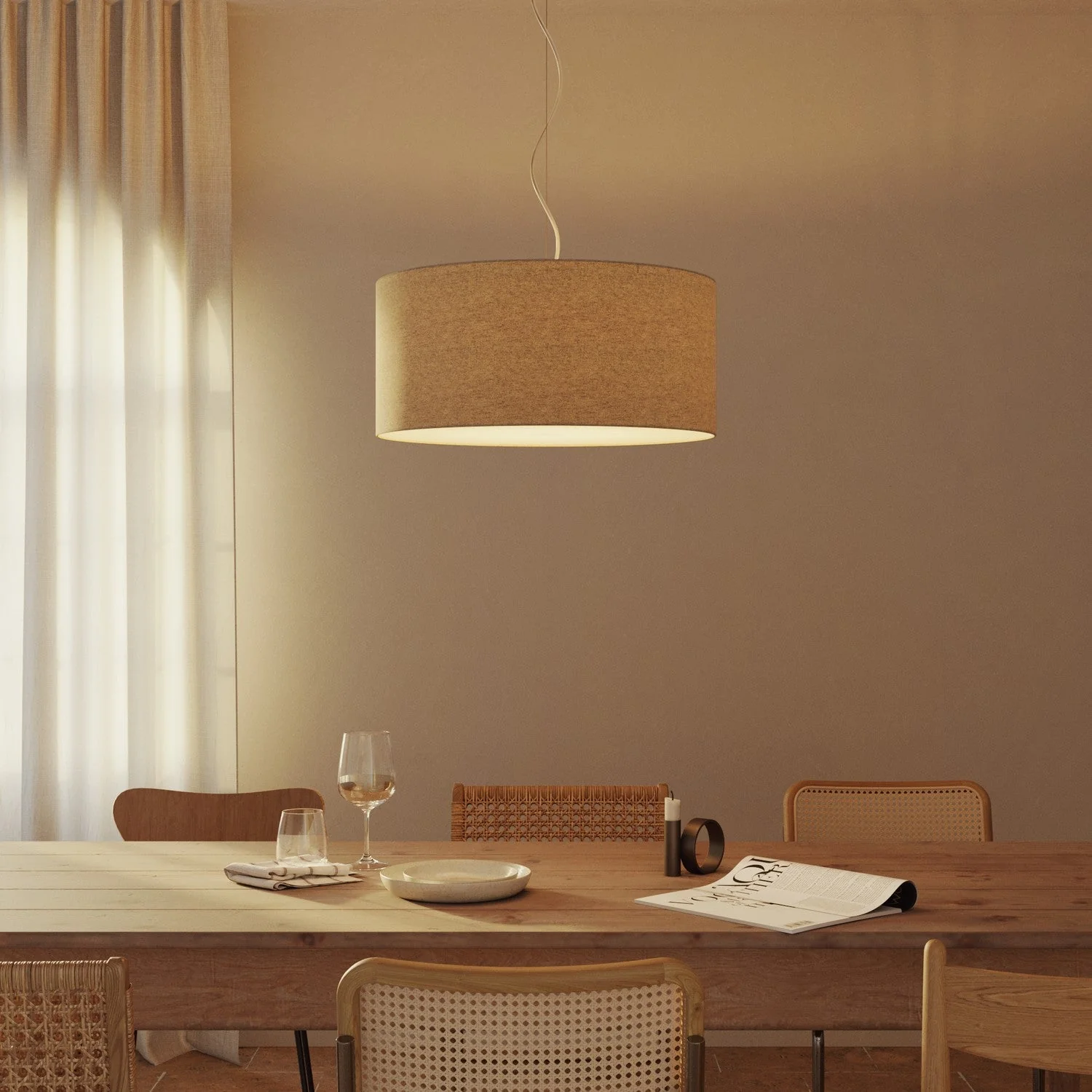 Pendant lamp with Cilindro Large fabric lampshade - Made in Italy - Beige Wool - Image 8