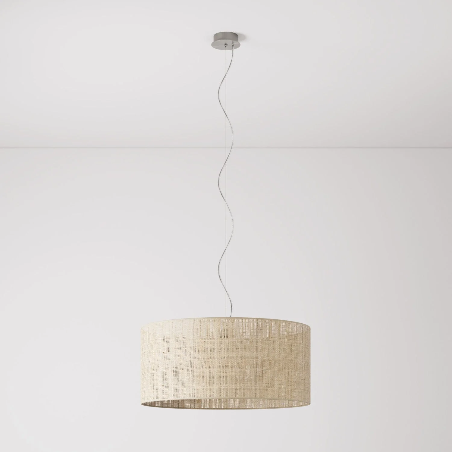 Pendant lamp with Cilindro Large fabric Lampshade - Made in Italy - Raphia