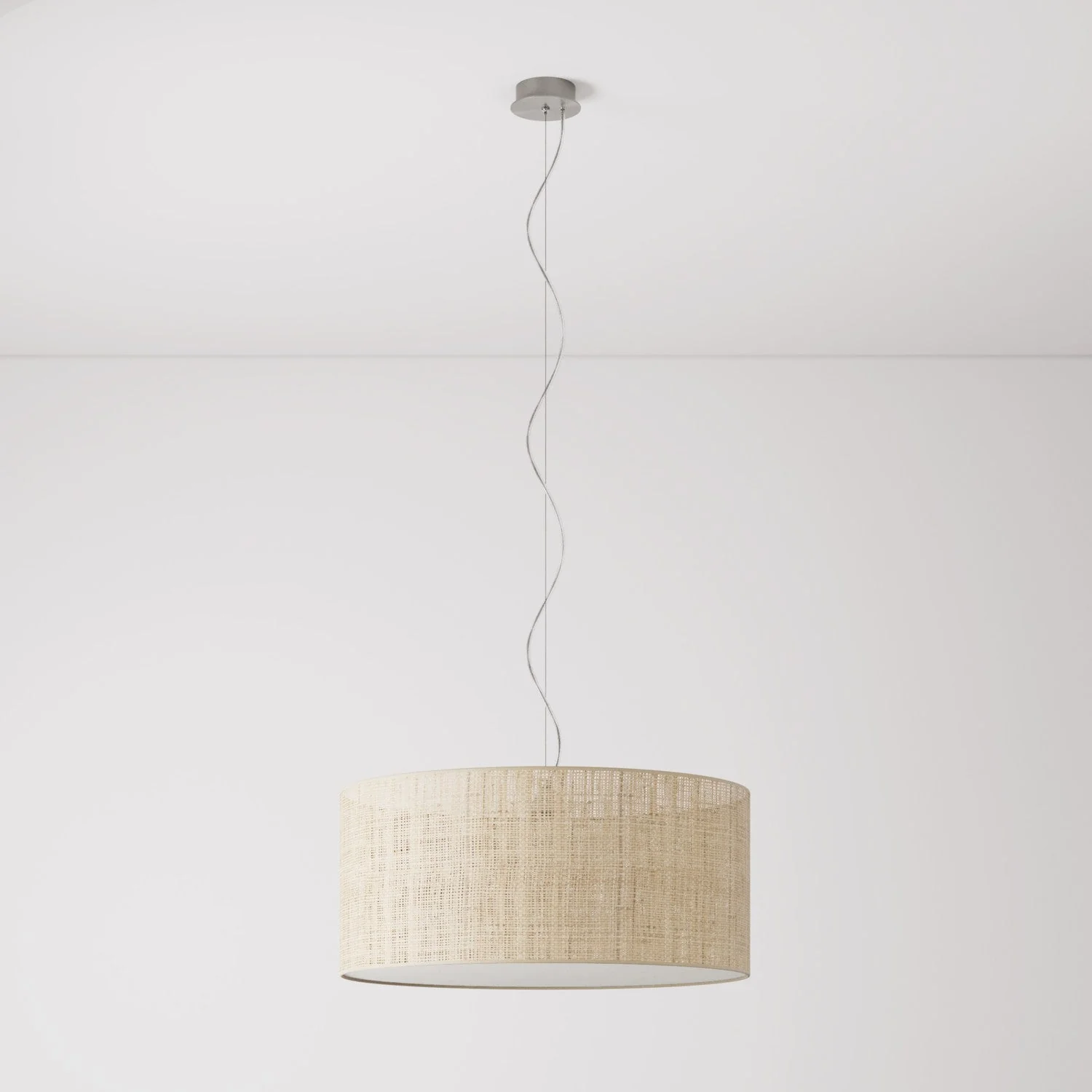Pendant lamp with Cilindro Large fabric Lampshade - Made in Italy - Raphia - Image 7